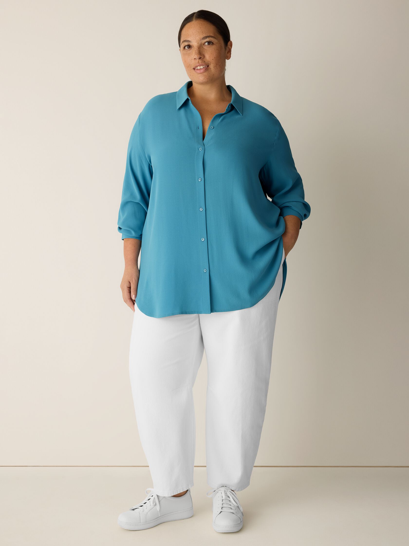 Silk Georgette Crepe Classic Collar Shirt