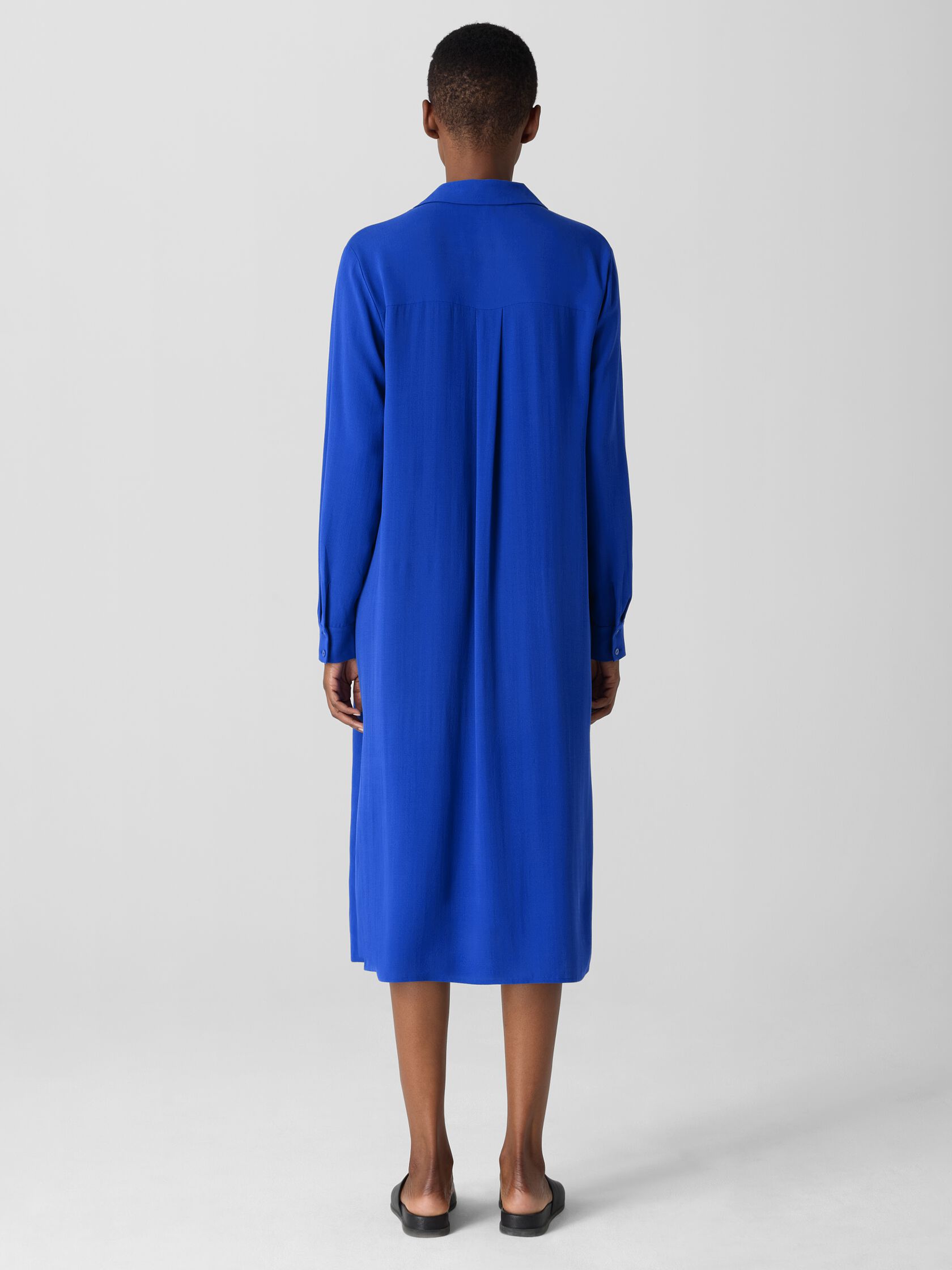 Silk Georgette Crepe Notch Collar Shirtdress
