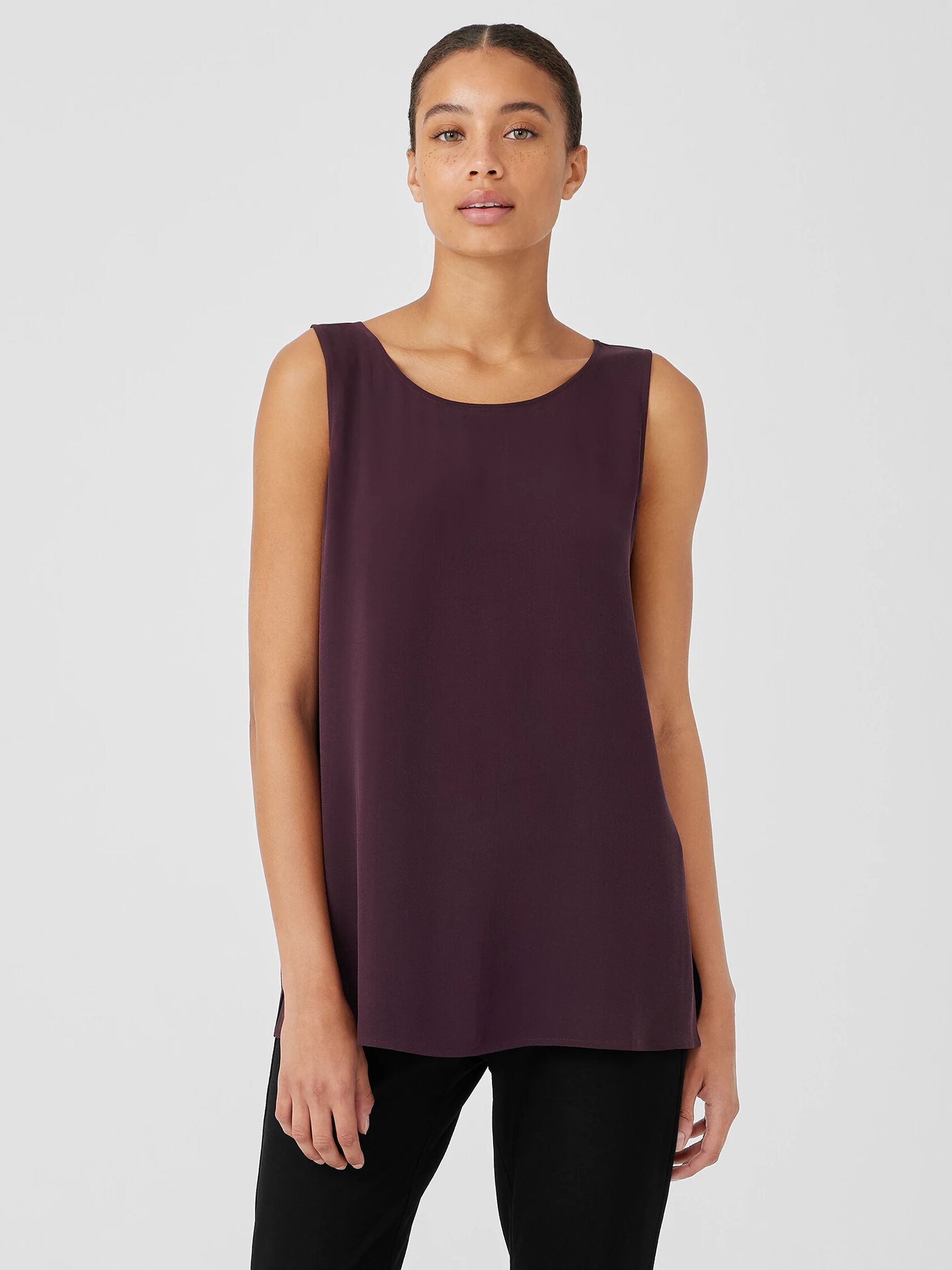 Silk Georgette Crepe Ballet Neck Tank
