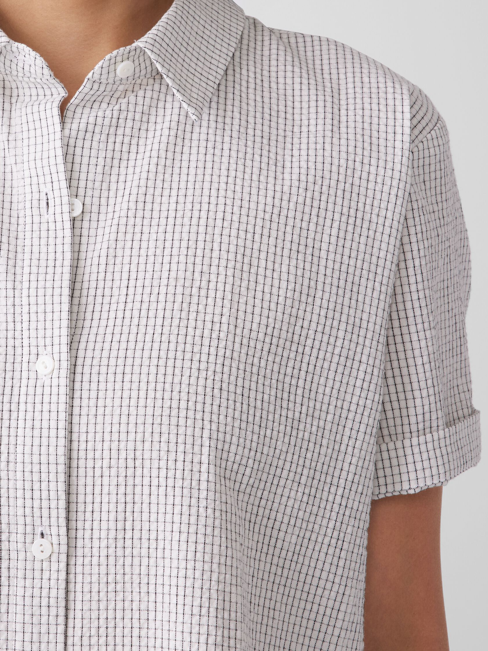 Organic Cotton Ripple Checkered Short-Sleeve Shirt