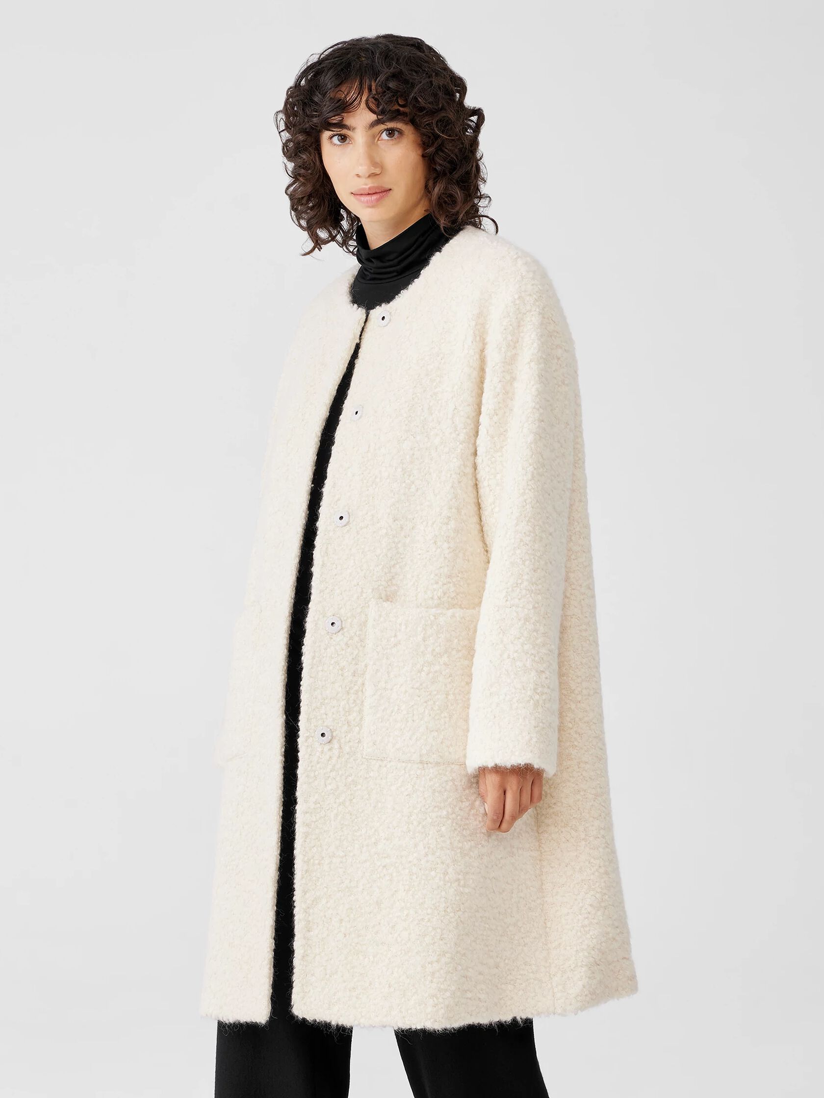 Alpaca Boucle Round Neck Coat