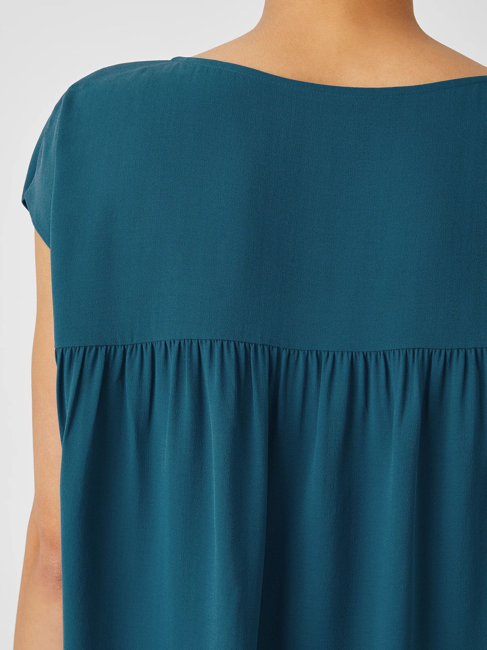 Silk Georgette Crepe Shirred-Back Top