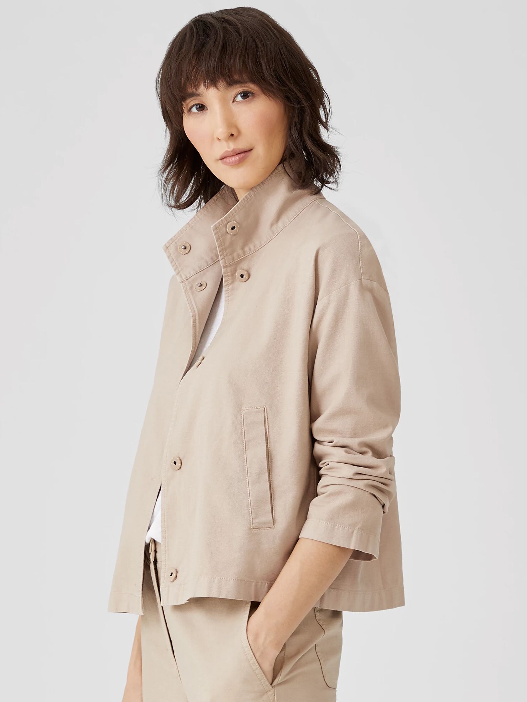 Organic Cotton Hemp Stand Collar Jacket | EILEEN FISHER