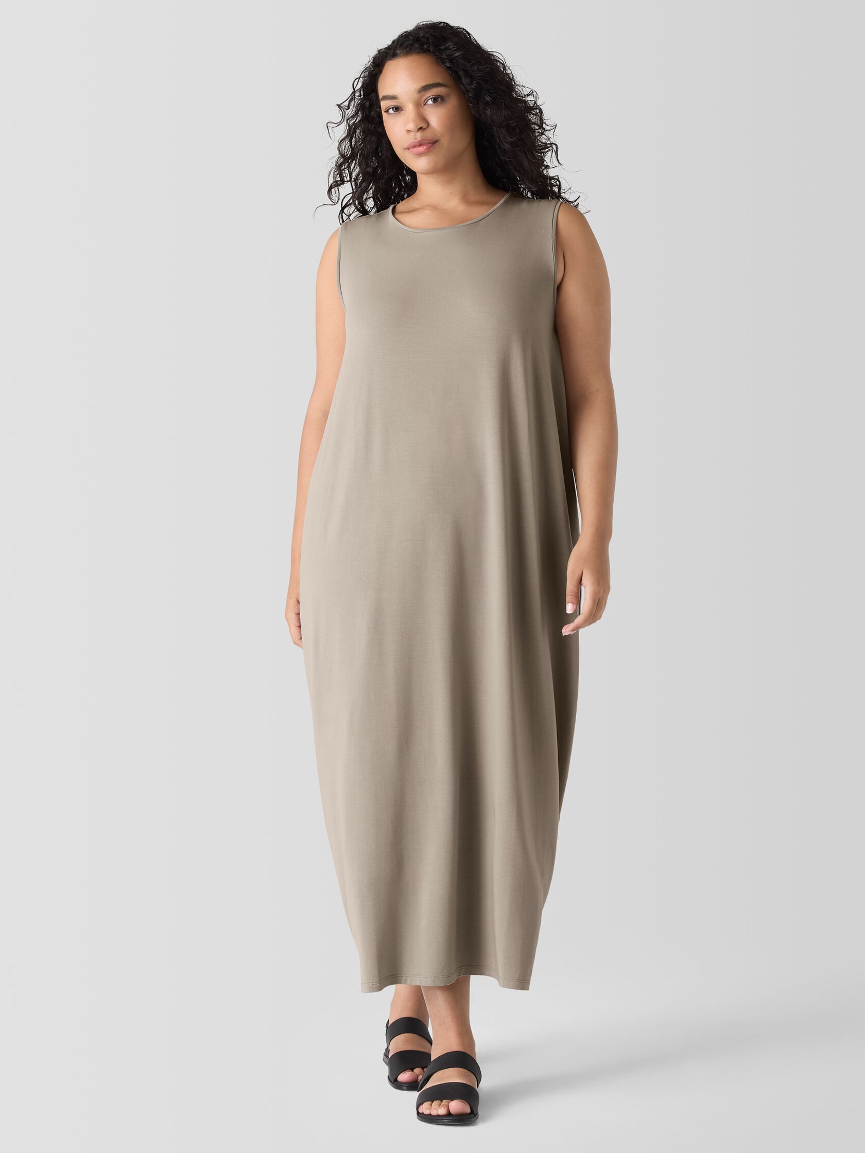 Stretch Jersey Knit Round Neck Dress
