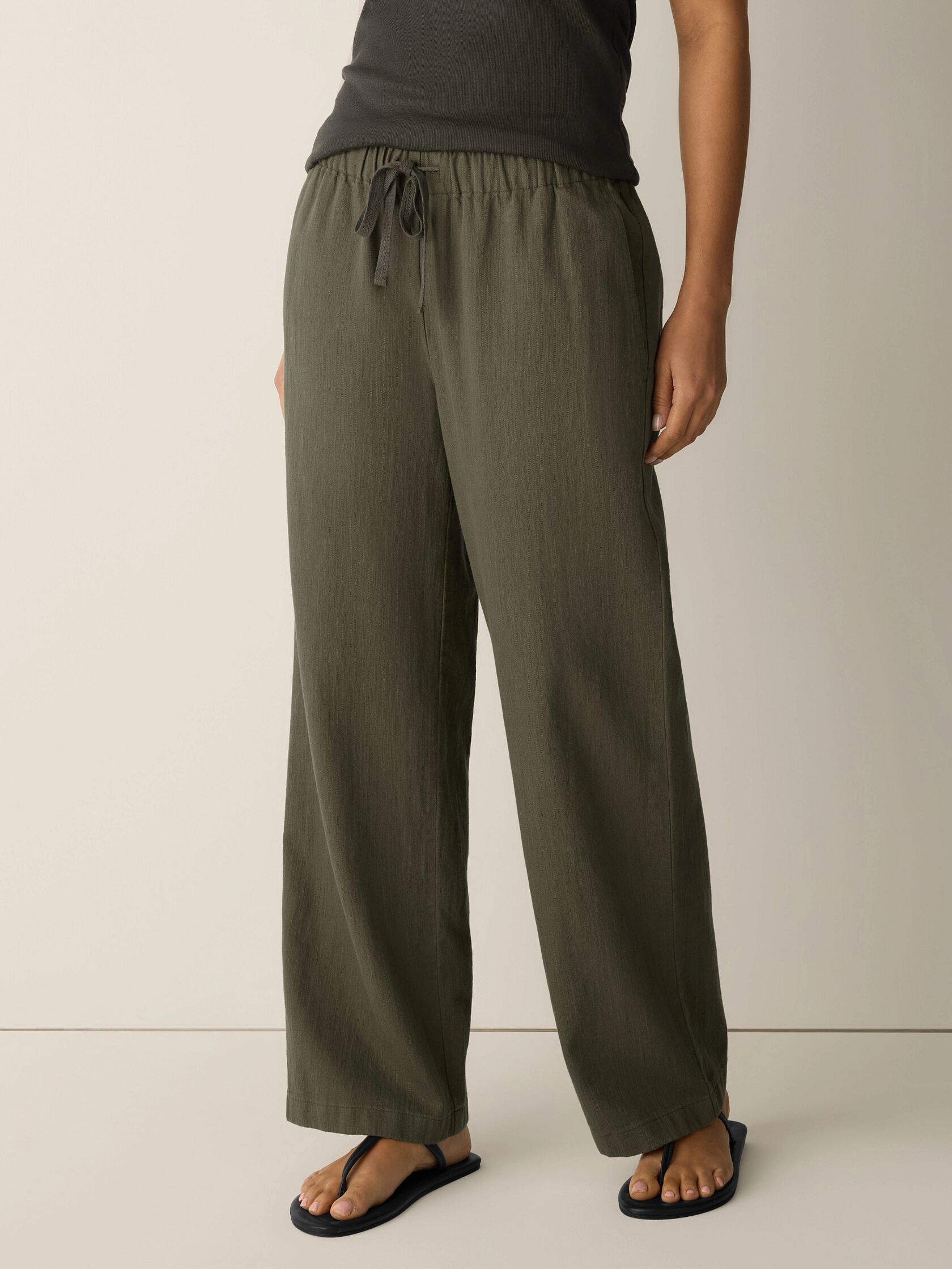 Slubby Organic Cotton Linen Full-Length Straight Pant