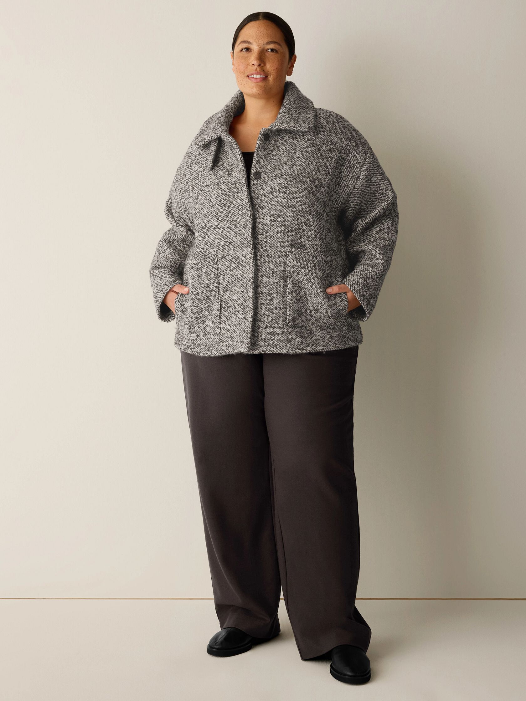 Marled Wool Tweed Classic Collar Jacket