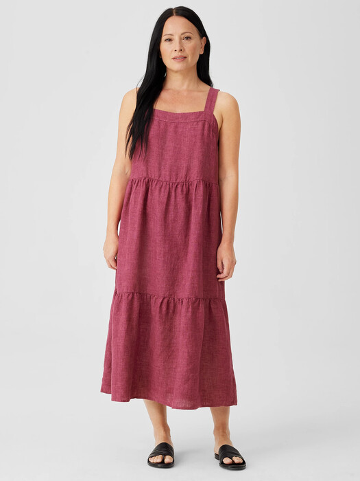 Washed Organic Linen Delave Tiered Dress