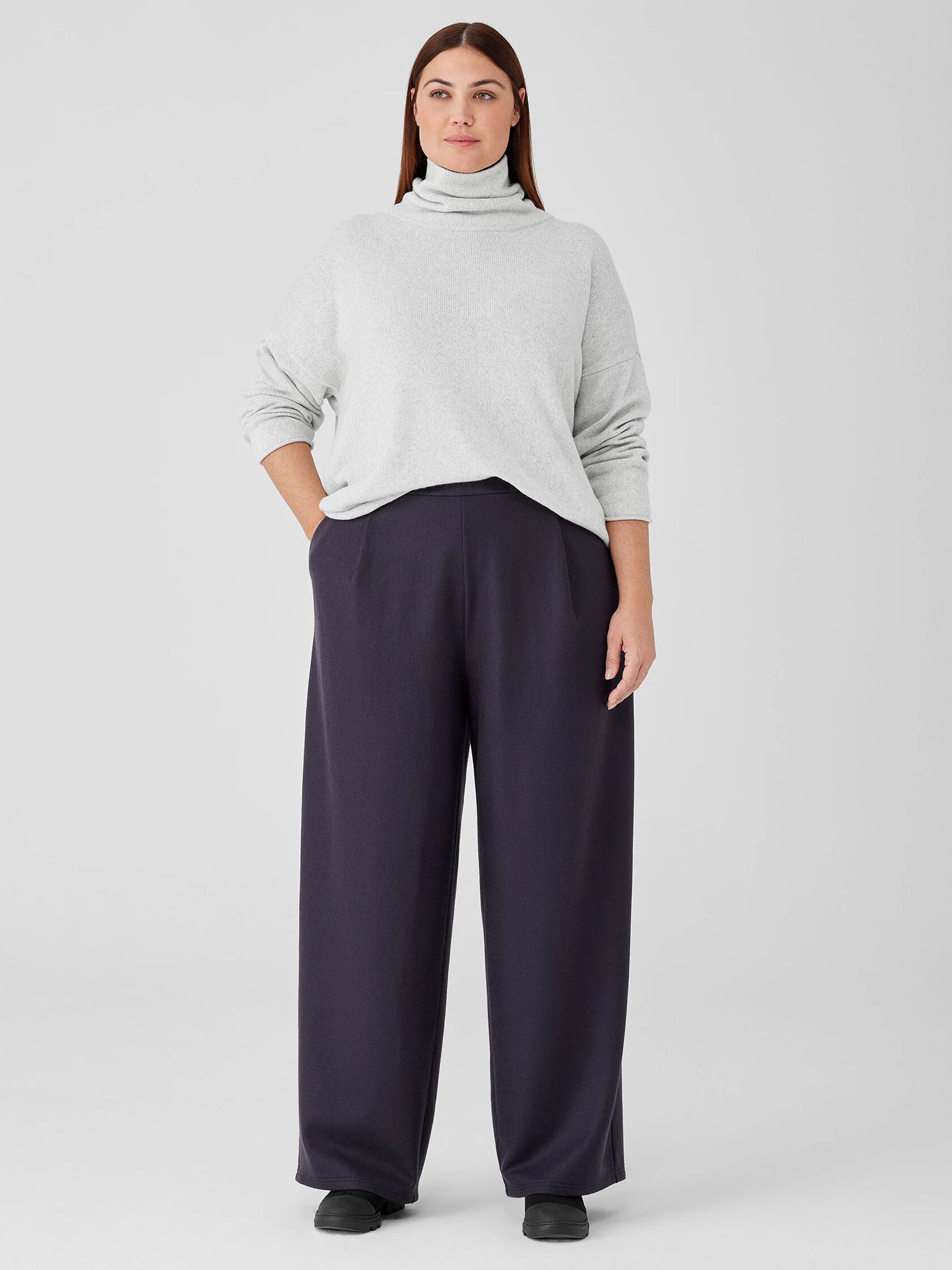 Boiled Wool Jersey Pleated Wide-Leg Pant