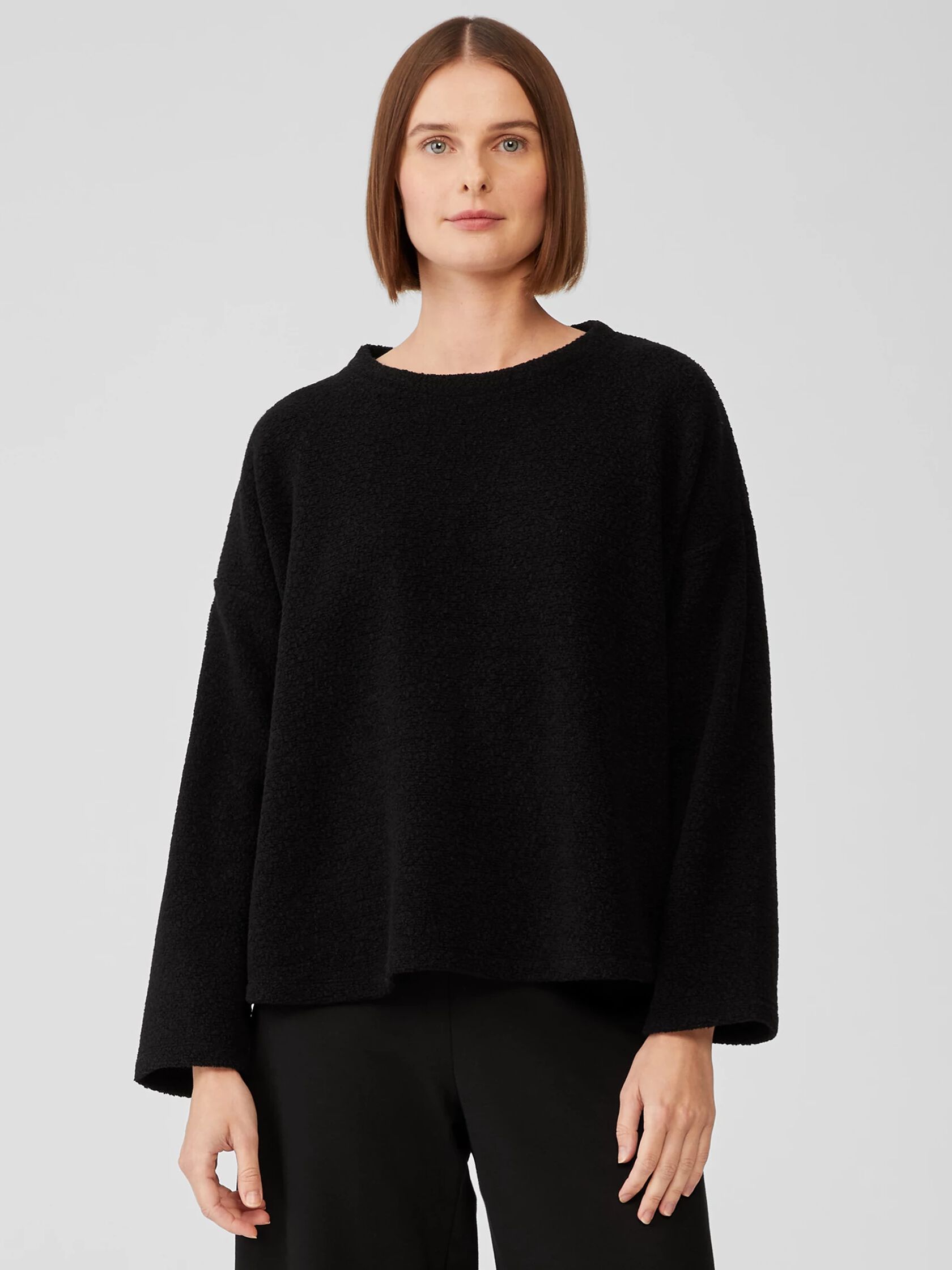 Boucle Wool Knit Crew Neck Box-Top