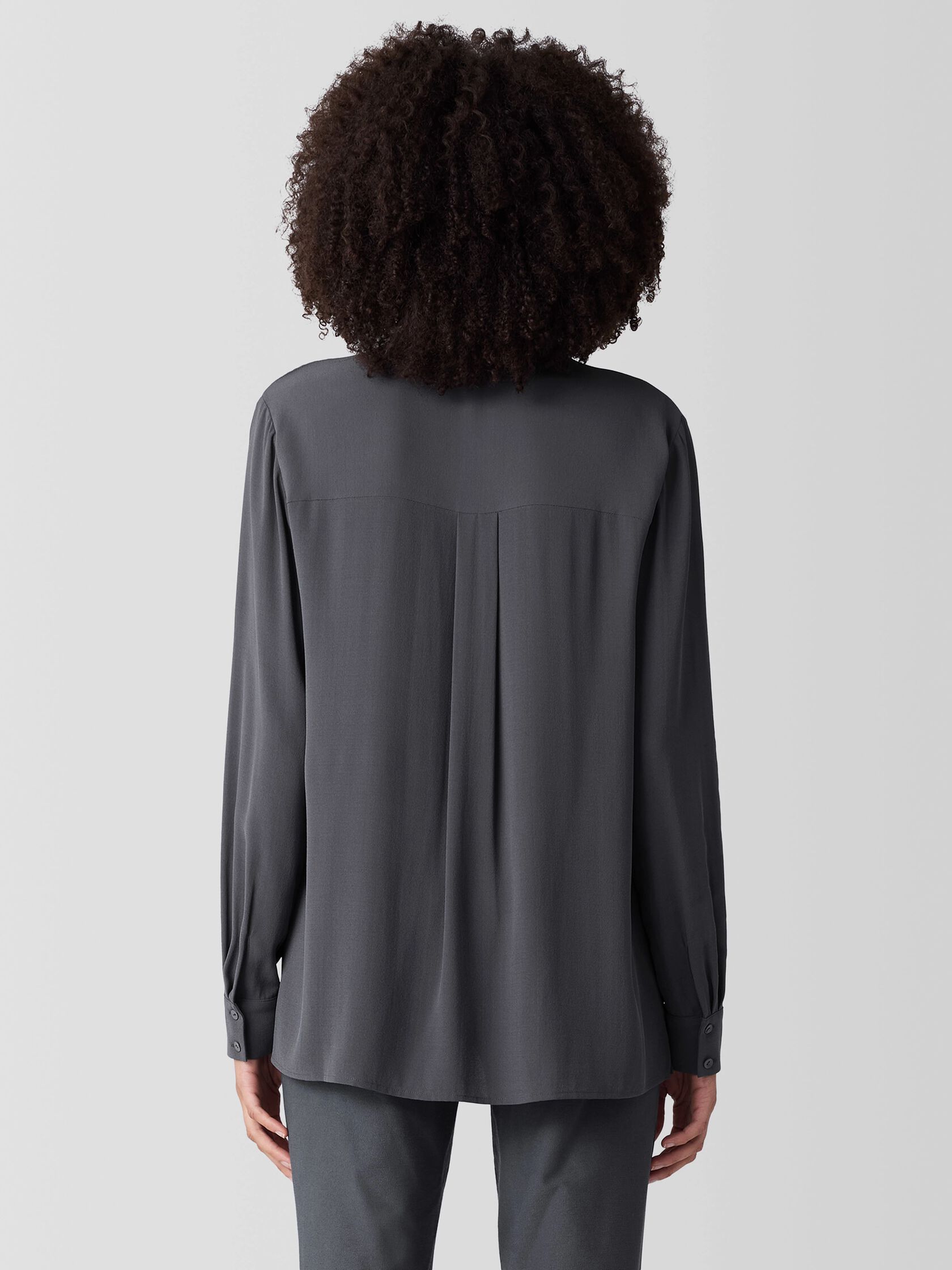 Silk Georgette Crepe Band Collar Shirt