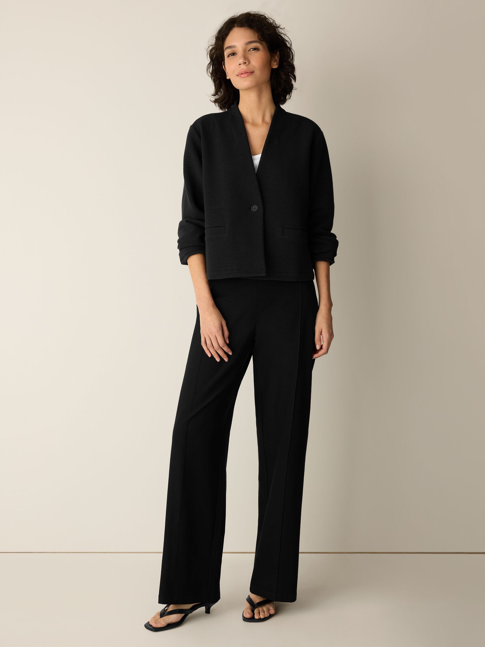 Textured Cotton Doubleknit High Collar Jacket
