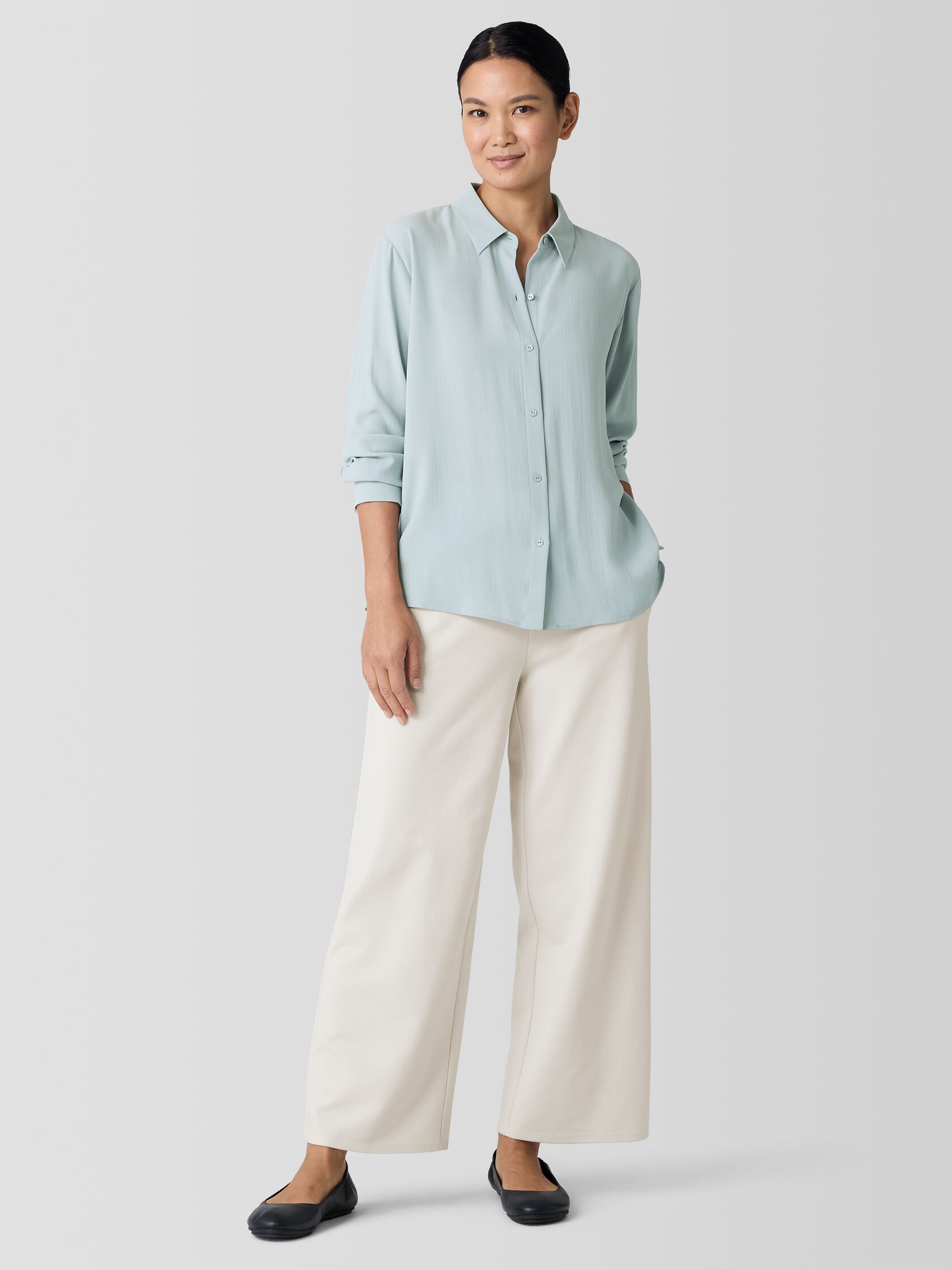 Silk Georgette Crepe Classic Collar Shirt