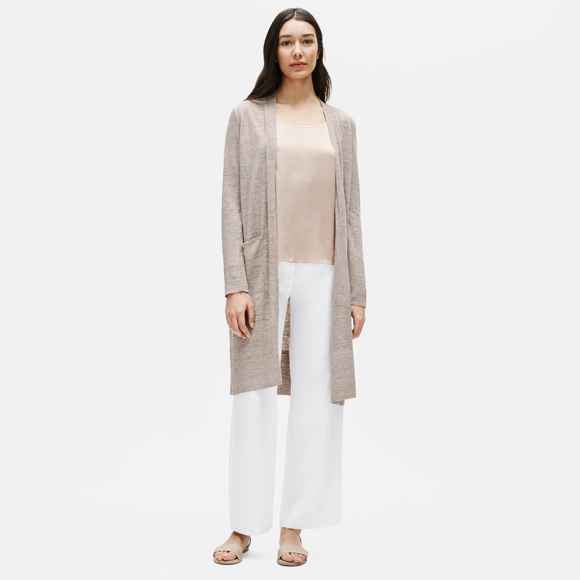Organic Linen Melange Long Cardigan 