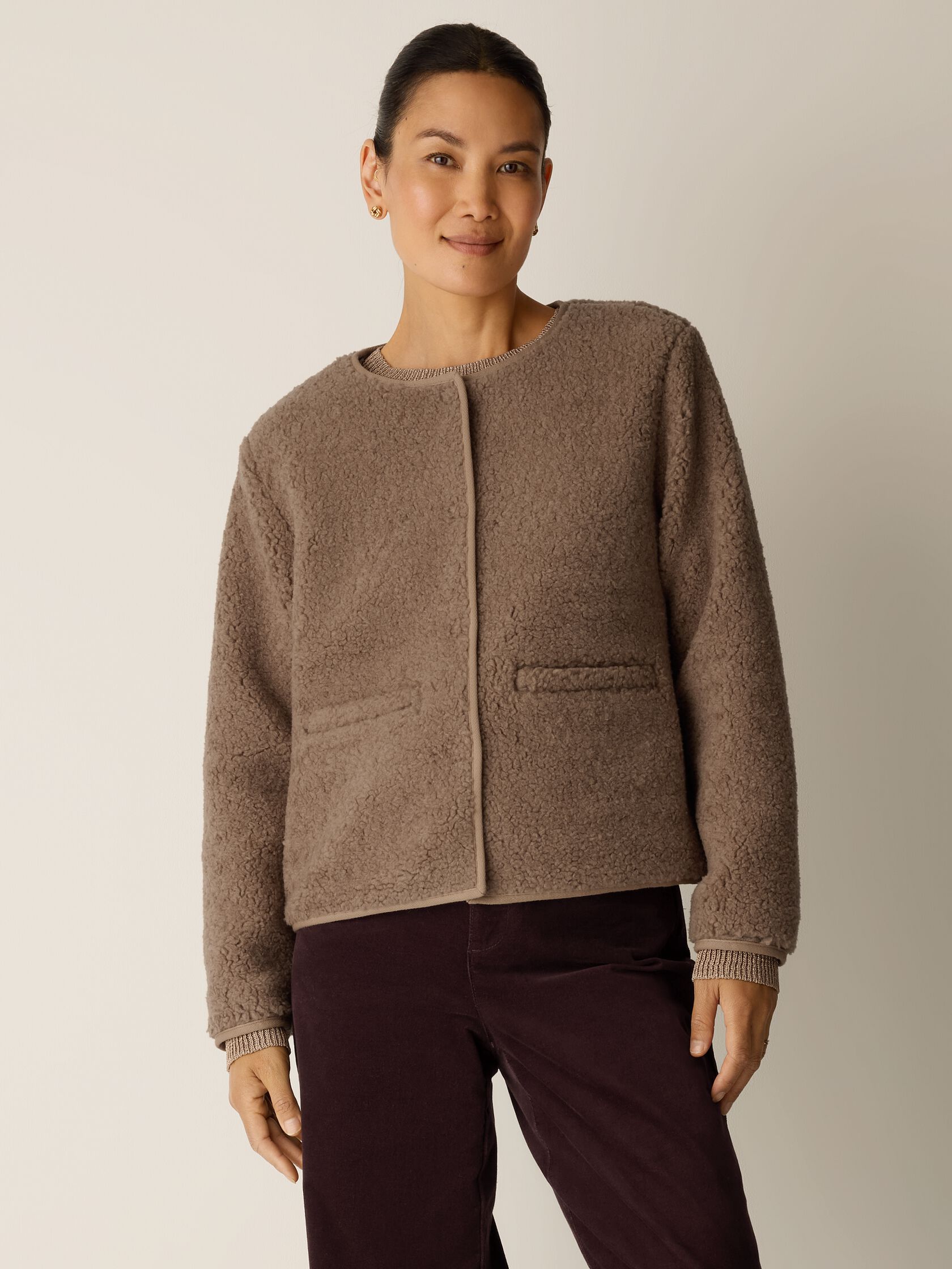 Wool Fluff Round Neck Jacket