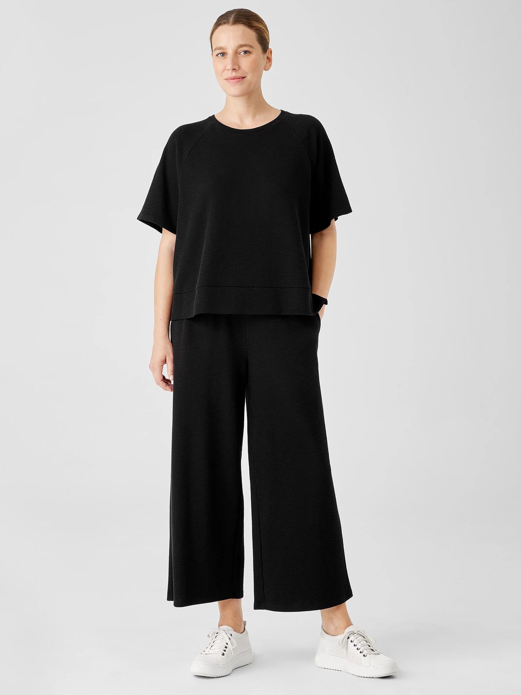 EILEEN Pant FISHER Slubby Cotton | Organic Knit Rib Wide-Leg