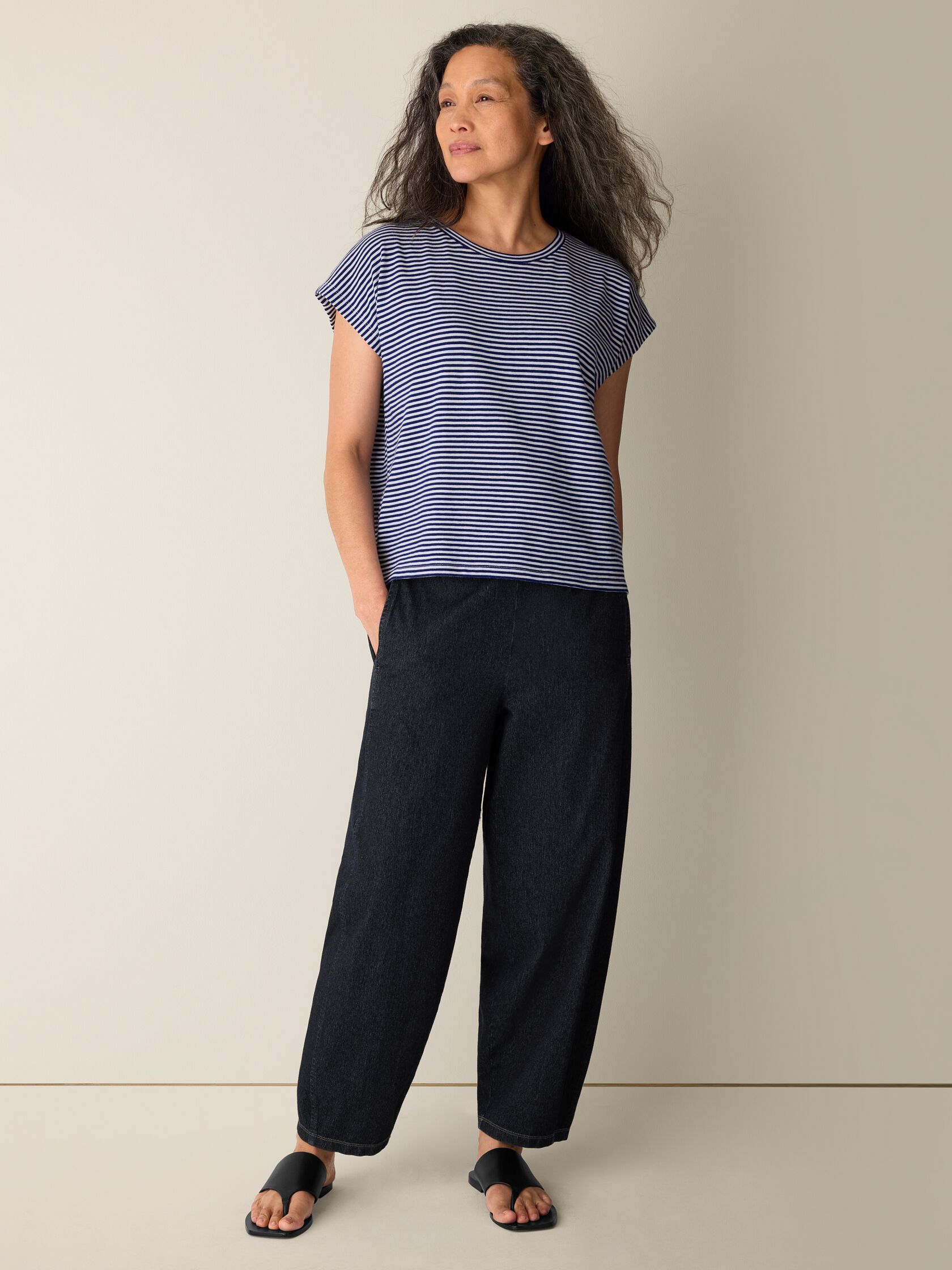 Striped Organic Cotton Slub Crew Neck Tee