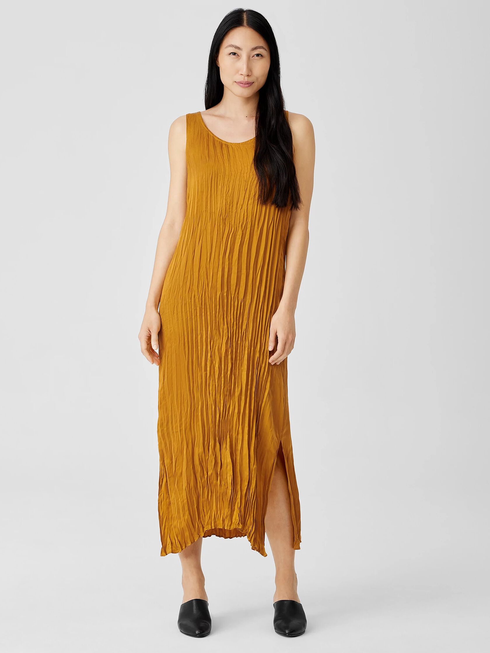 Crushed Cupro Scoop Neck Dress | EILEEN FISHER