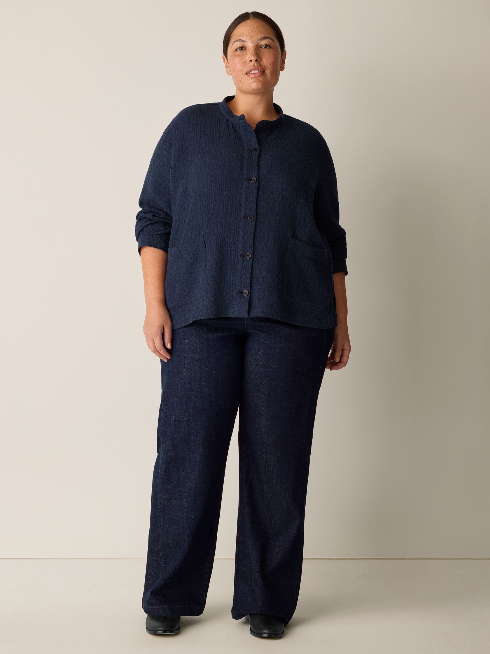 Cotton Stretch Denim Wide-Leg Trouser