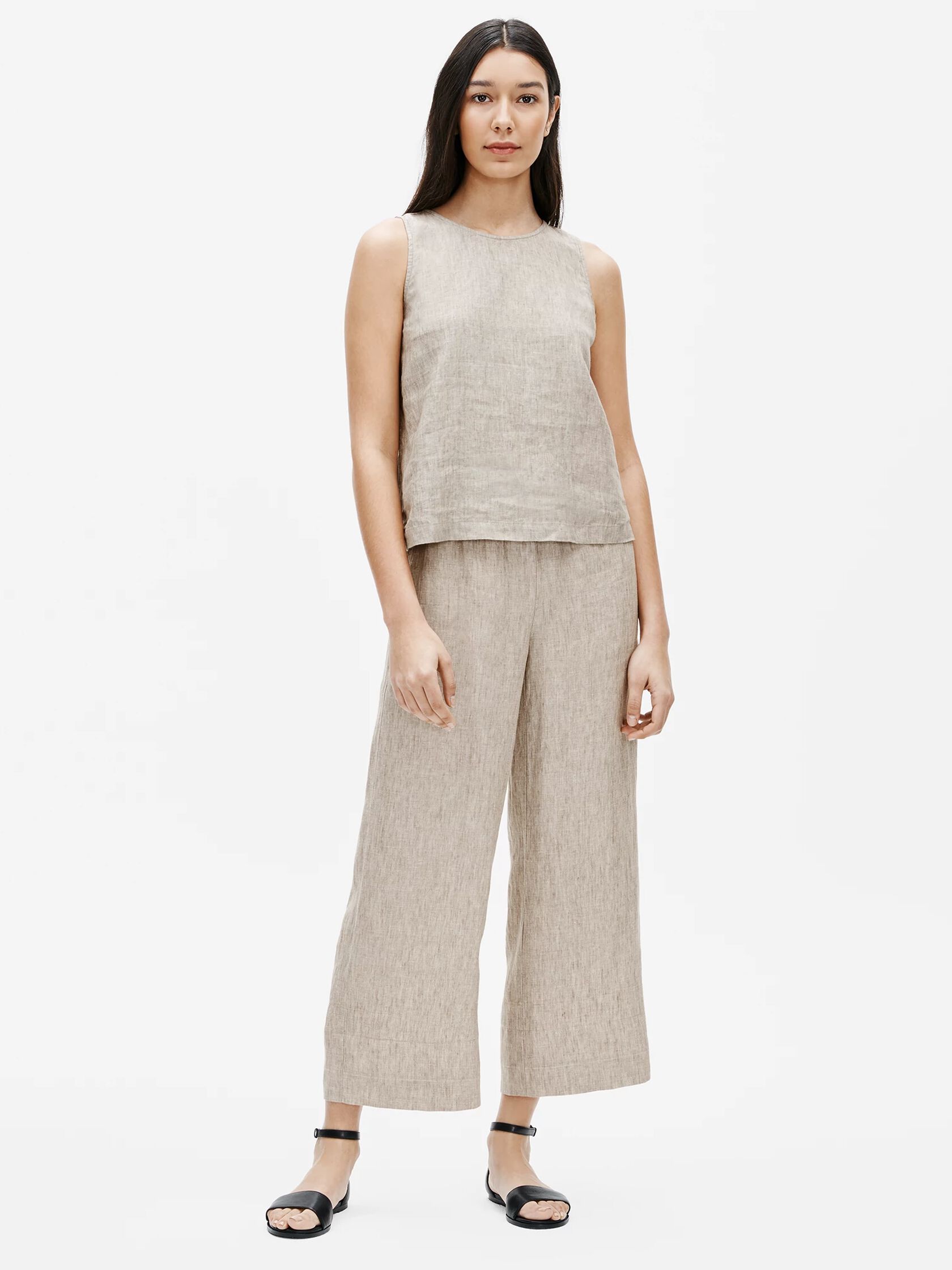 Washed Organic Linen Delave Wide-Leg Pant