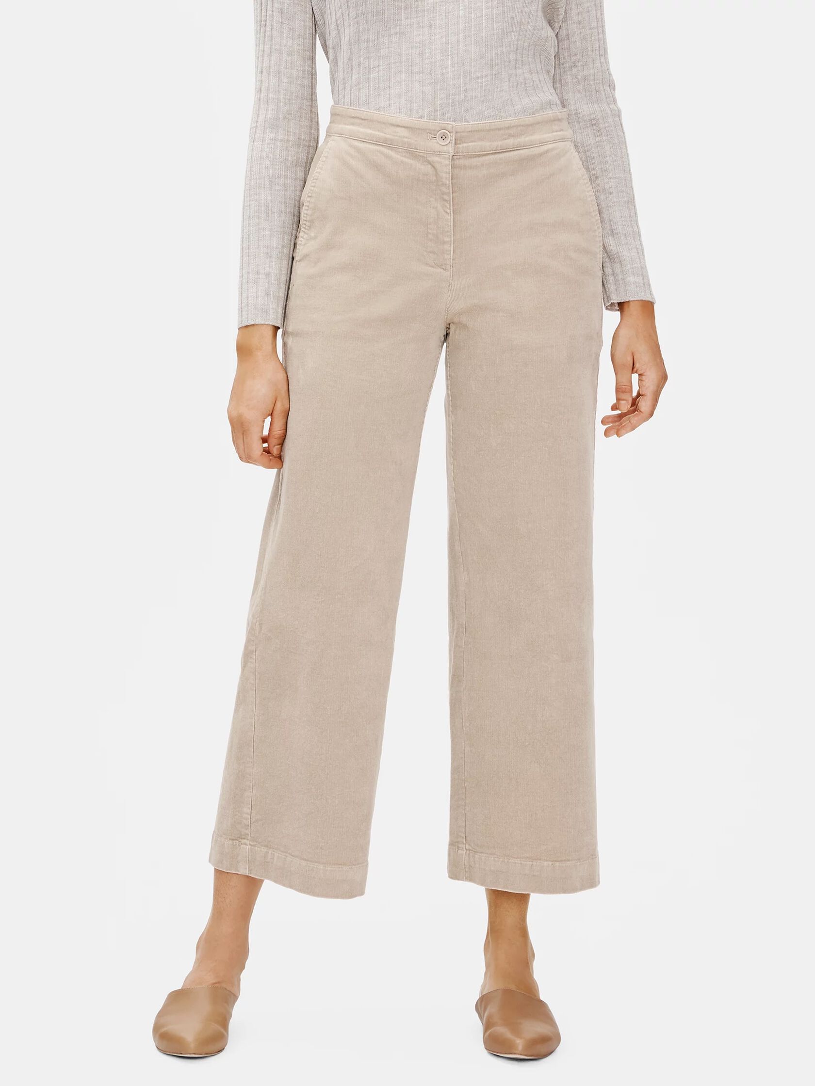 Cotton Corduroy Wide-Leg Ankle Pant