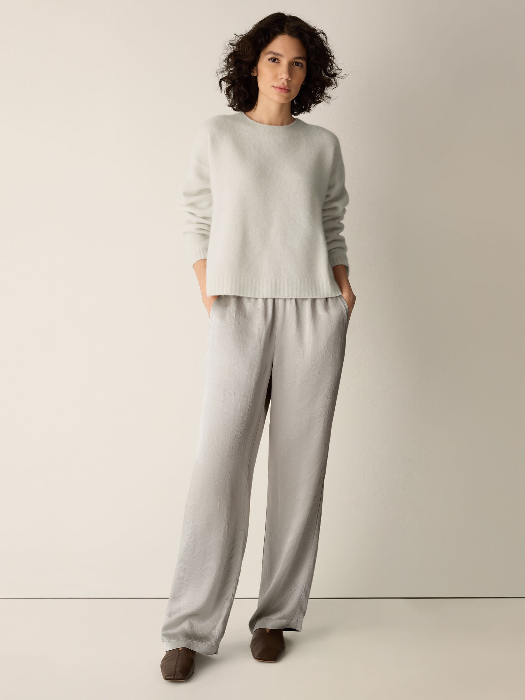 Textured Satin Straight Pant