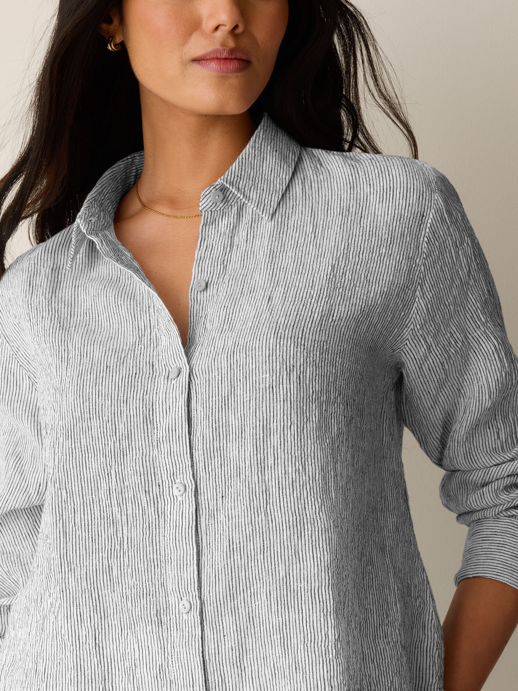 Puckered Organic Linen Stripe Classic Collar Shirt