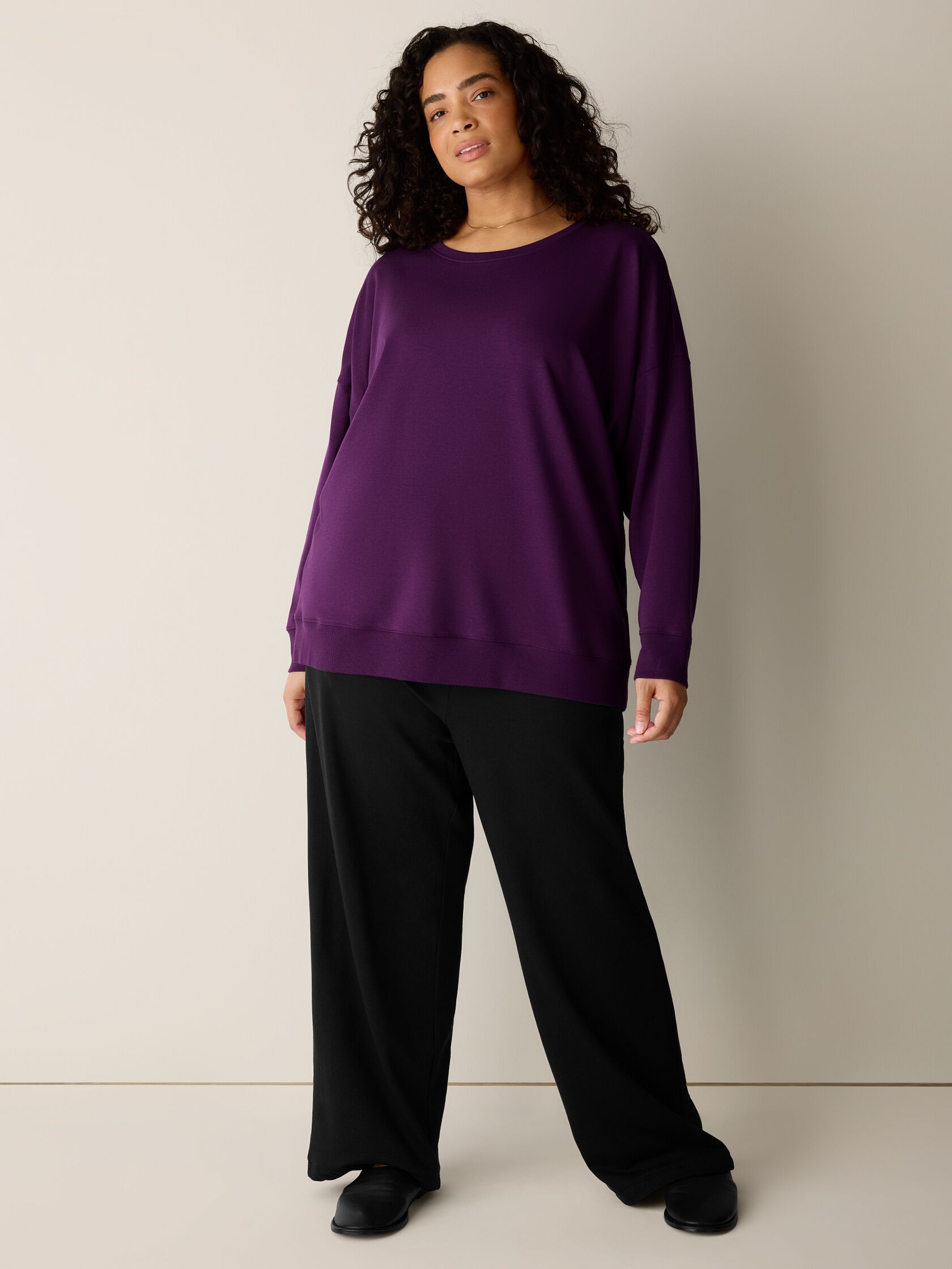 Cozy Brushed Terry Hug Crew Neck Long Top