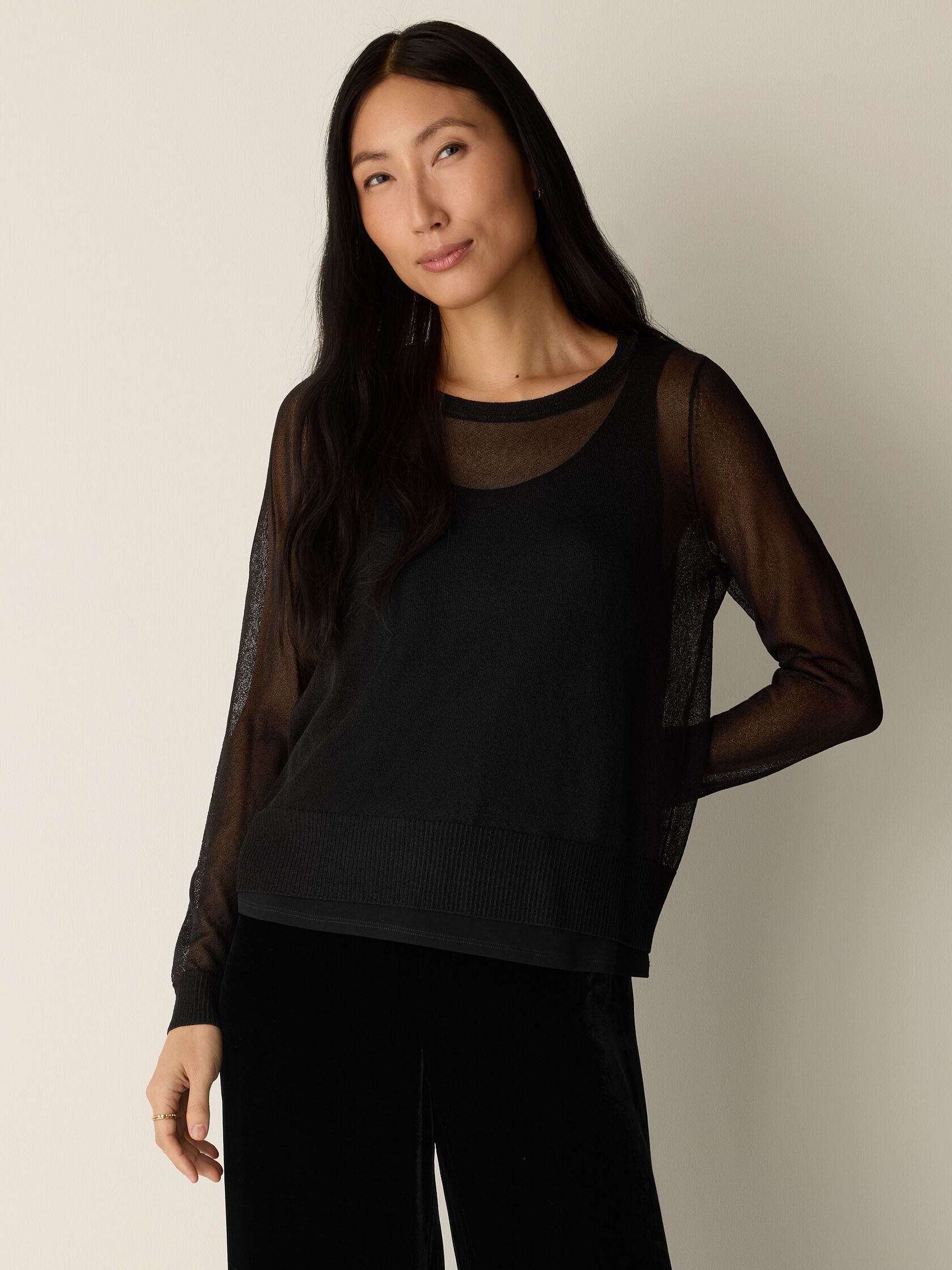 Gossamer Viscose Wedge Crew Neck Top