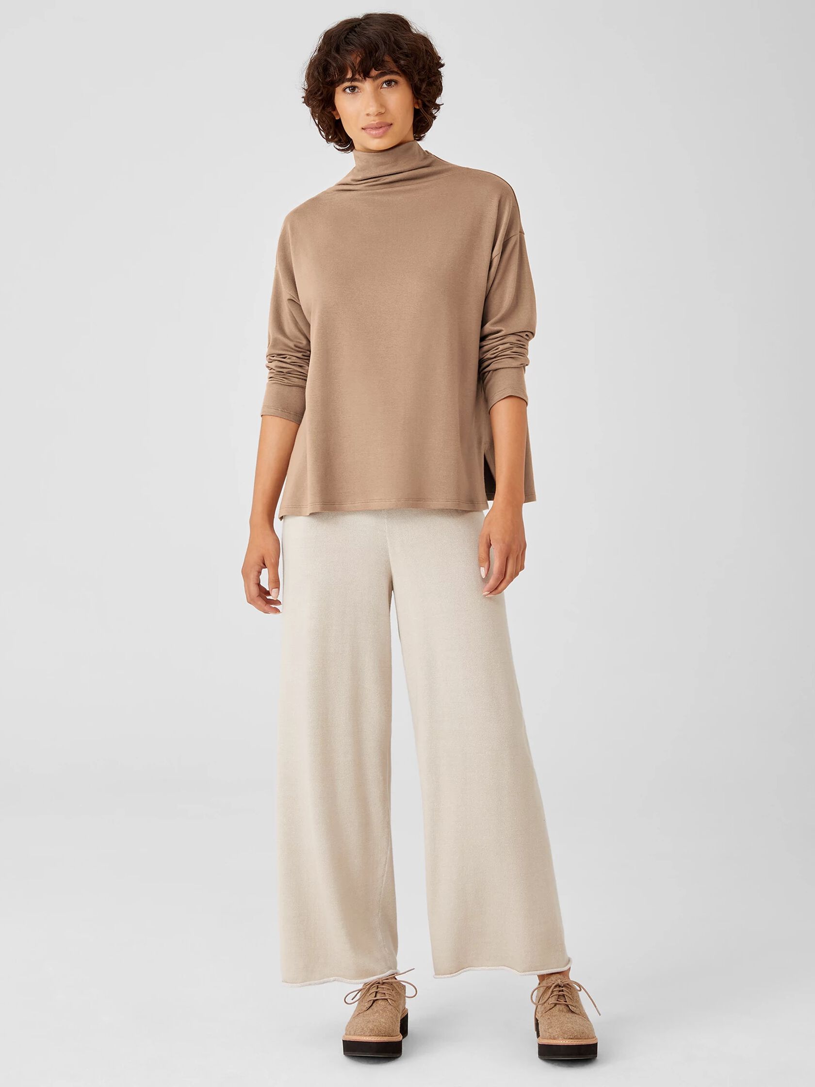 Cozy Brushed Terry Funnel Neck Box-Top