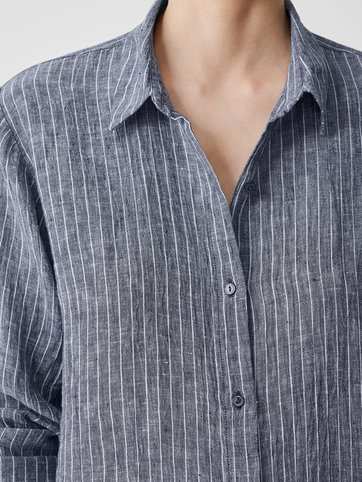 Puckered Organic Linen Classic Collar Long Shirt