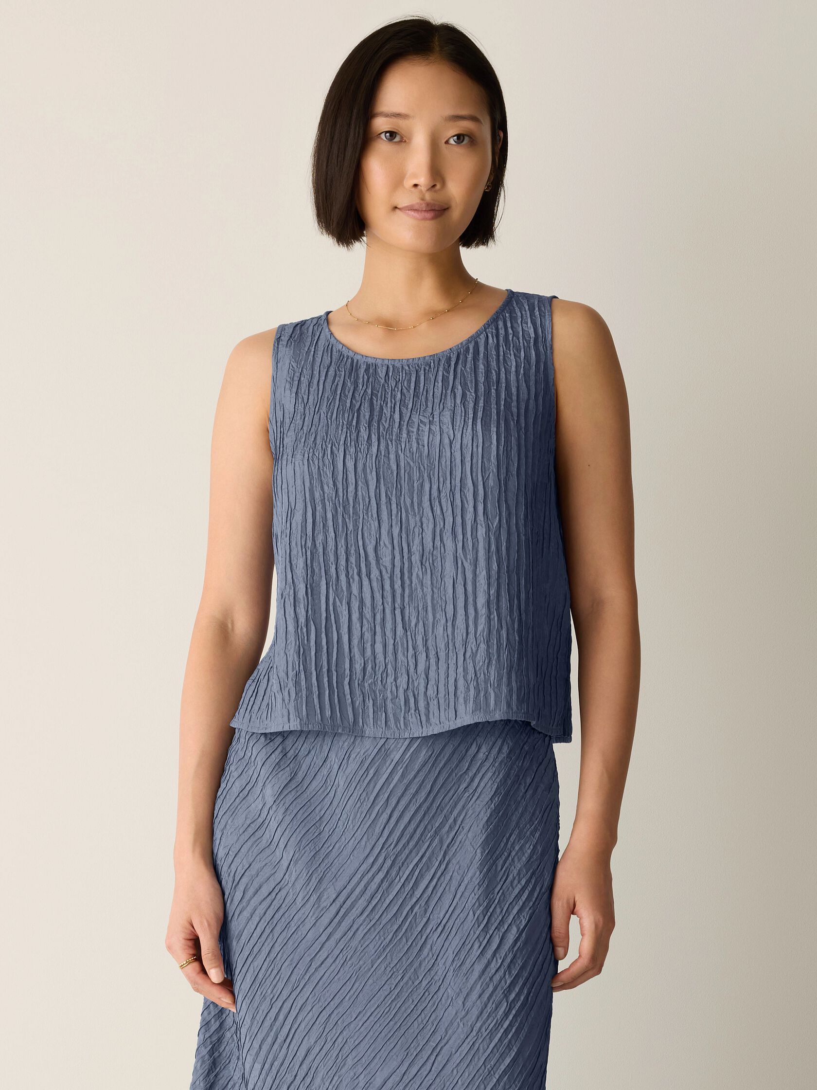 Textured Silk Jacquard Ballet Neck Tank