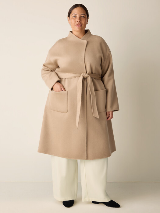Lustrous Wool High Collar Coat EILEEN FISHER