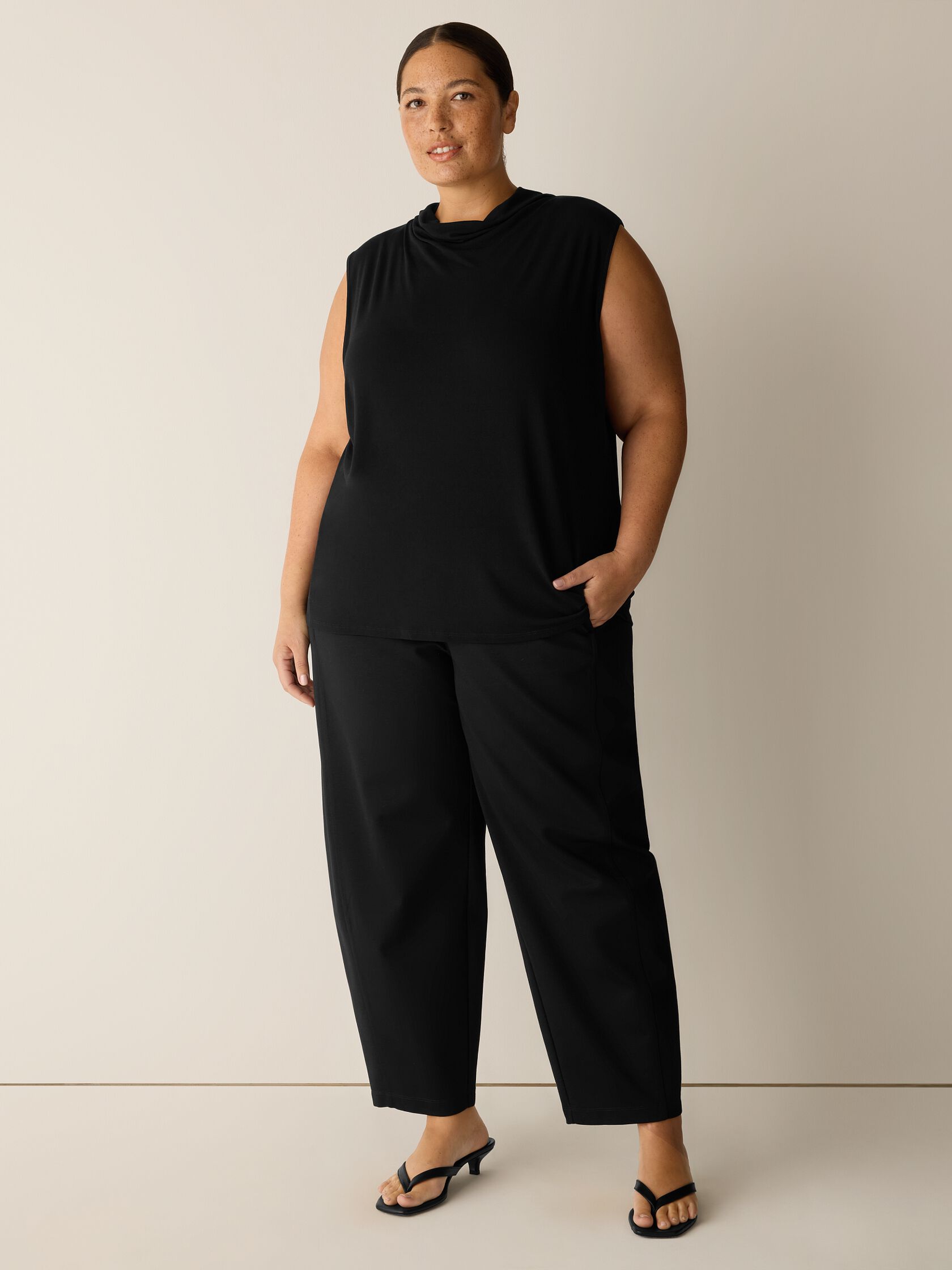 Stretch Silk Jersey Cowl Neck Tank