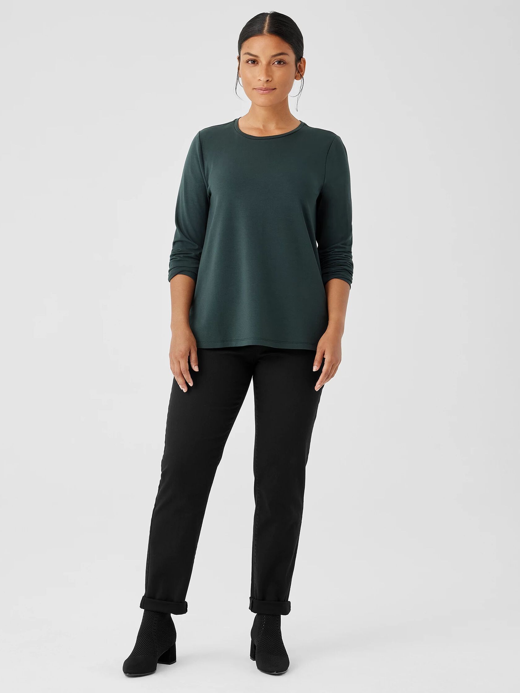 Stretch Jersey Knit Crew Neck Top