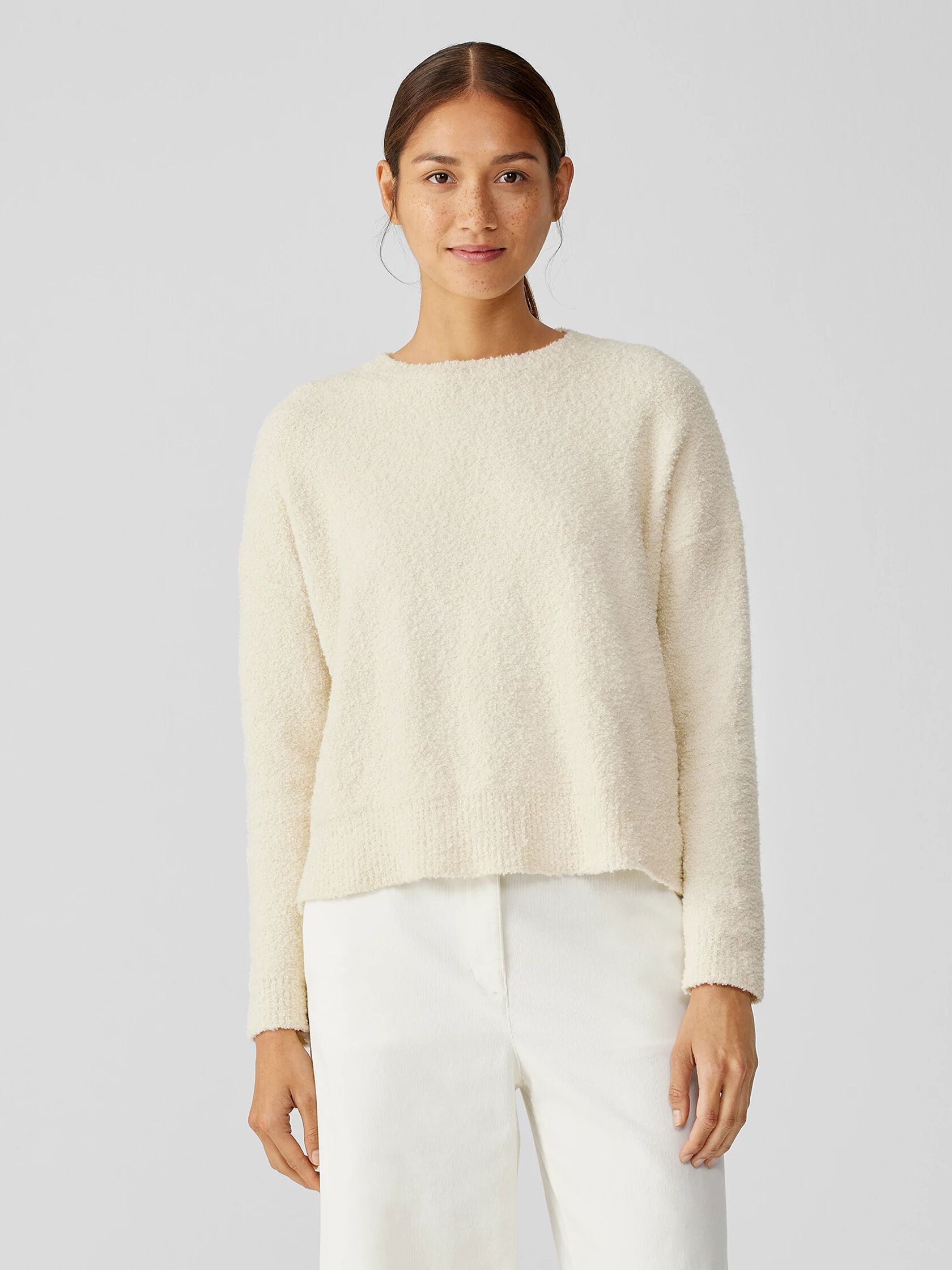 Cotton Boucle Crew Neck Box-Top