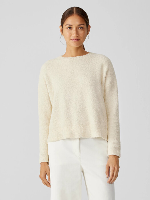 Cotton Boucle Crew Neck Box-Top