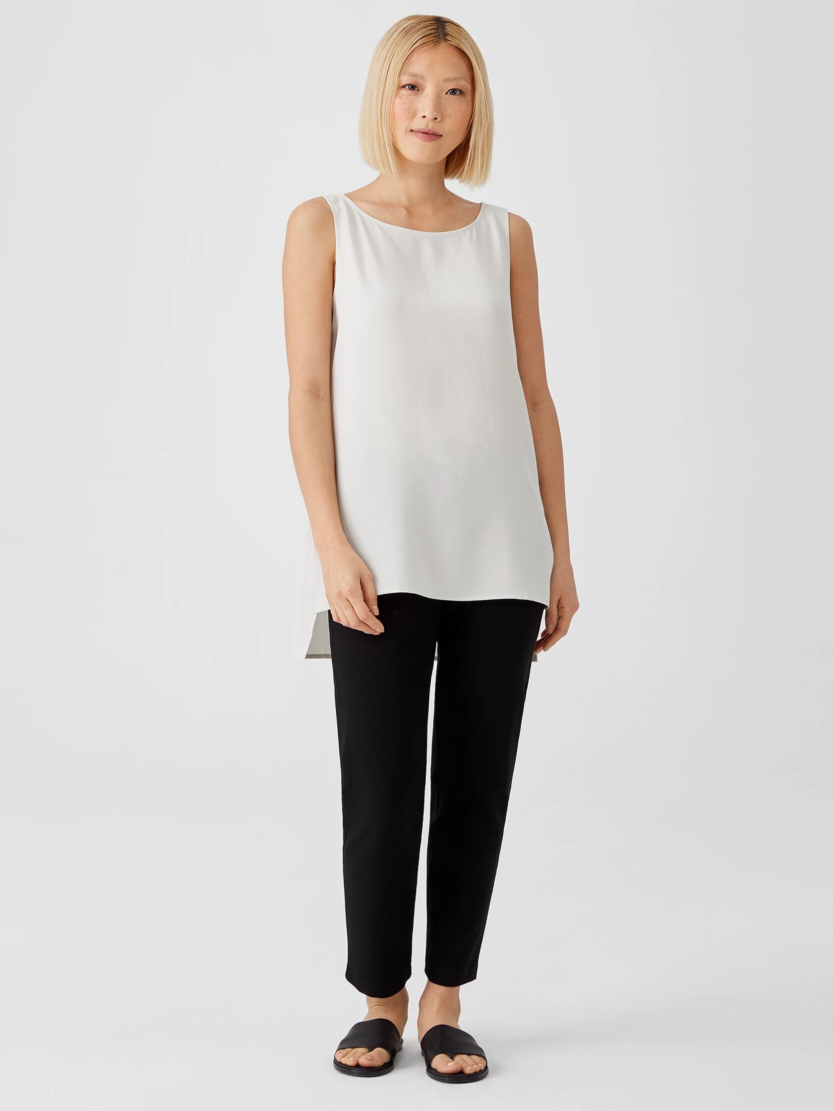 System Silk Georgette Crepe Bateau Neck Shell | EILEEN FISHER