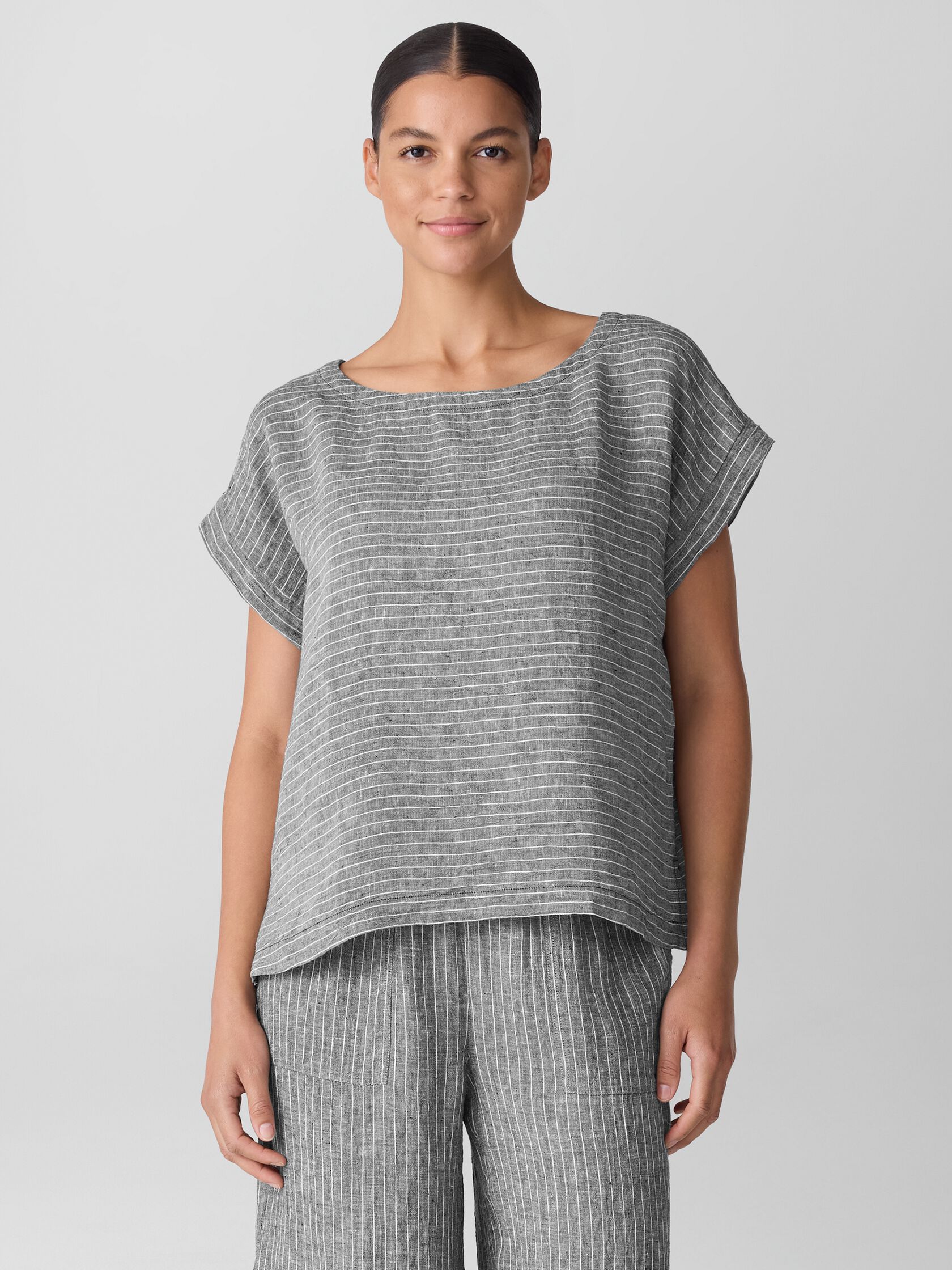 Puckered Organic Linen Ballet Neck Top