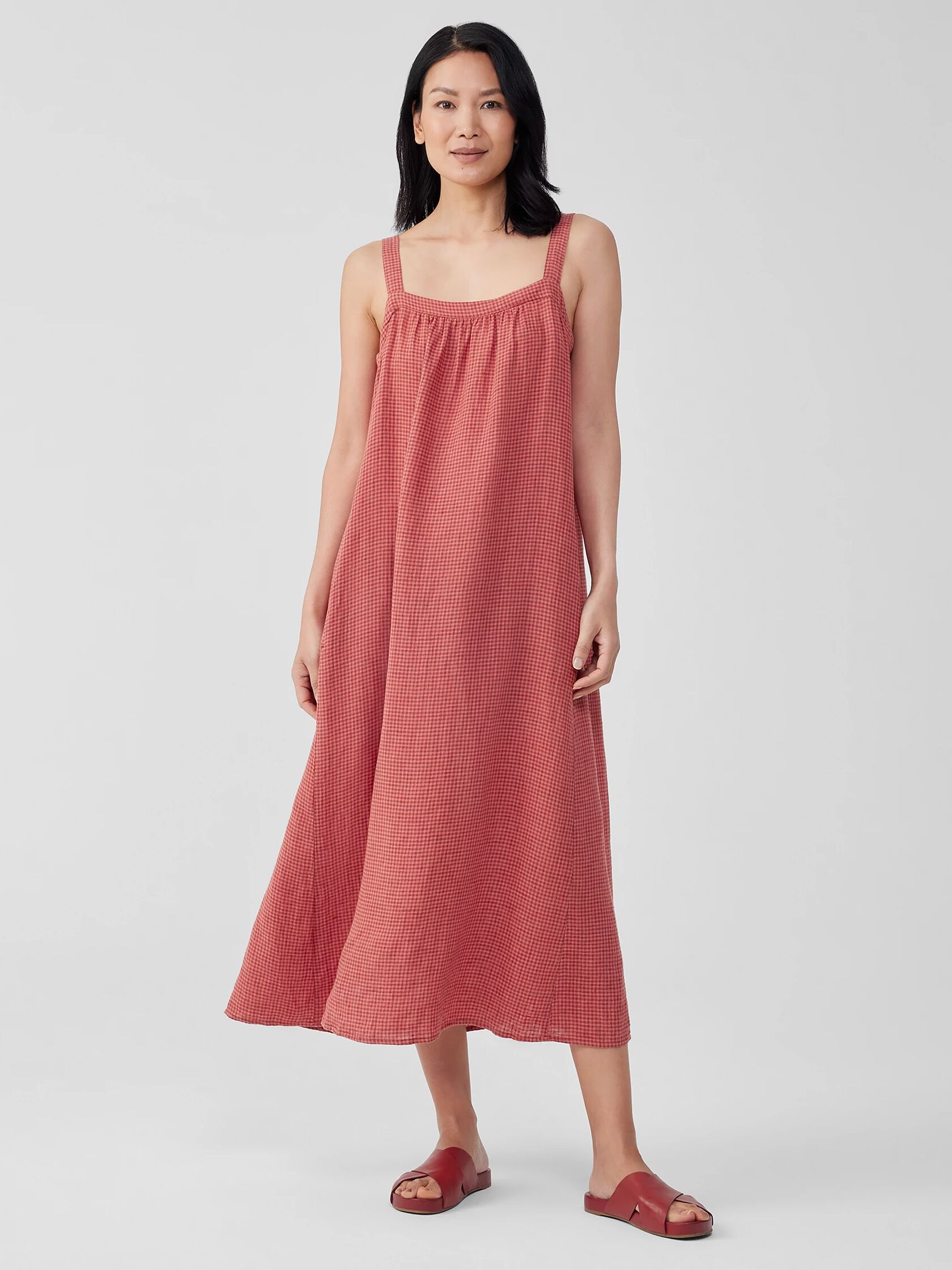 Puckered Organic Linen Square Neck Dress