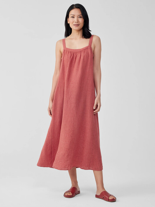puckered organic linen square neck dress Puckered Organic Linen Plaid Square Neck Dress