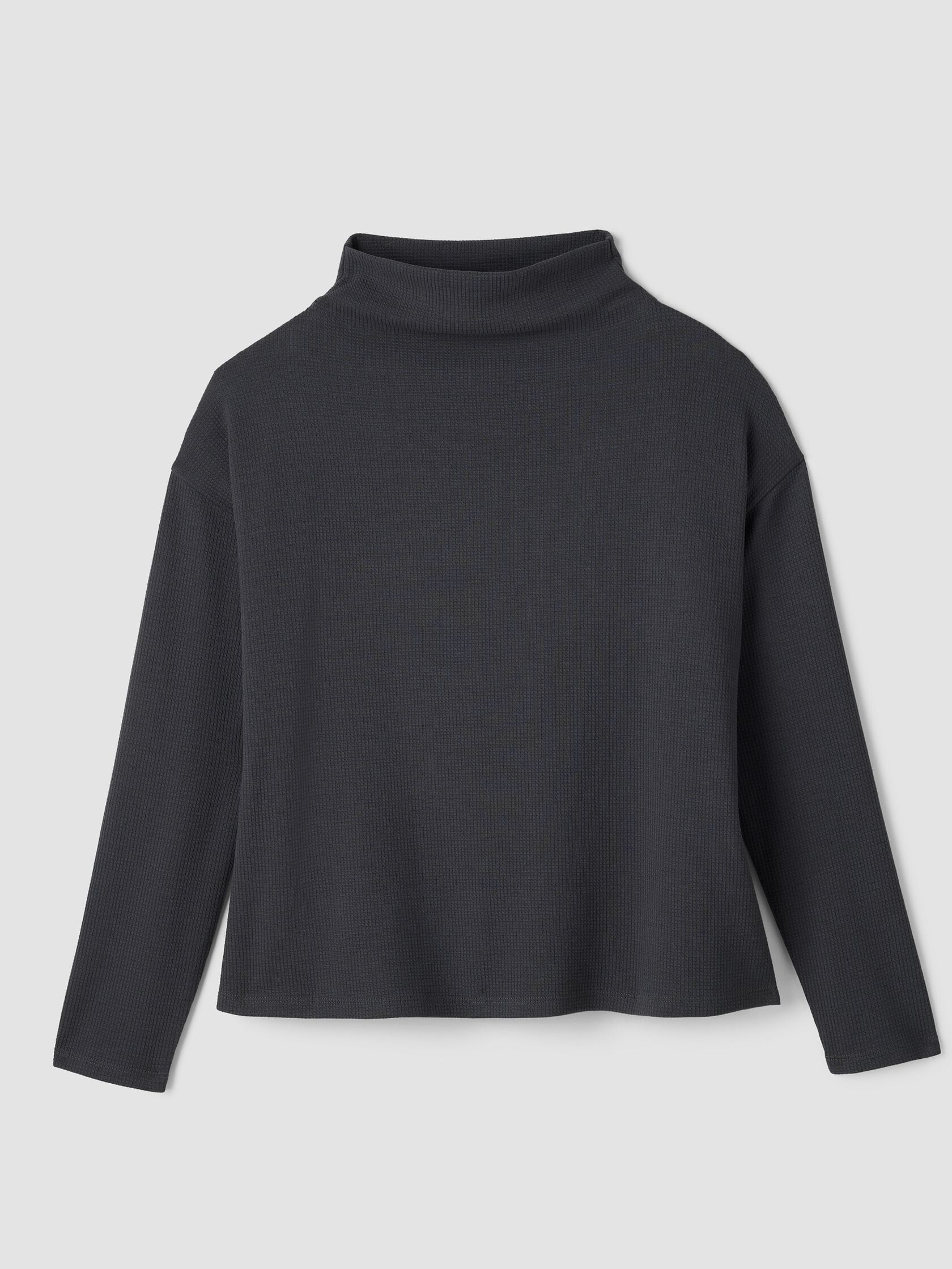 Waffle Cotton Blend Doubleknit Funnel Neck Box-Top