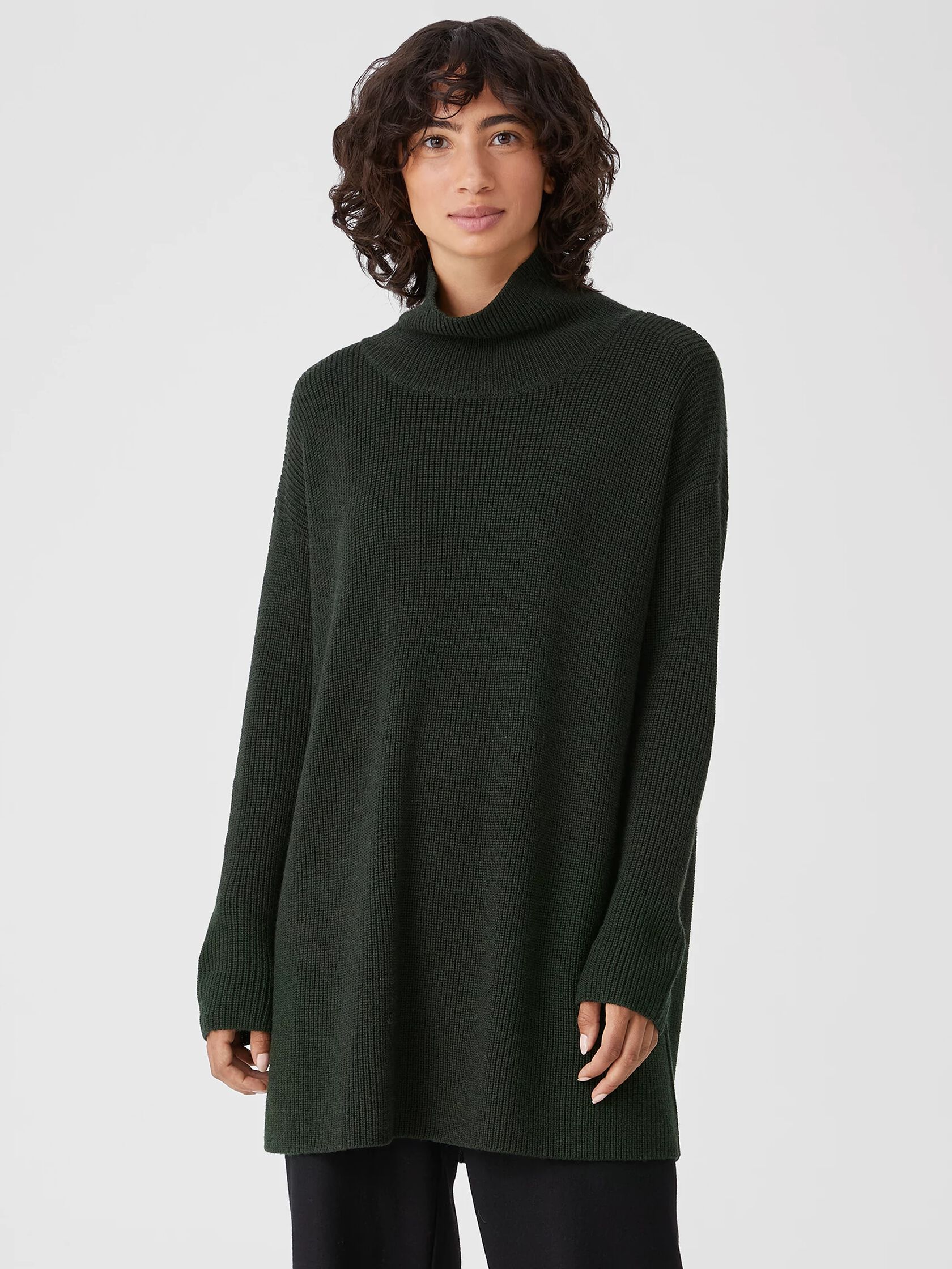 Merino Wool Turtleneck Long Top