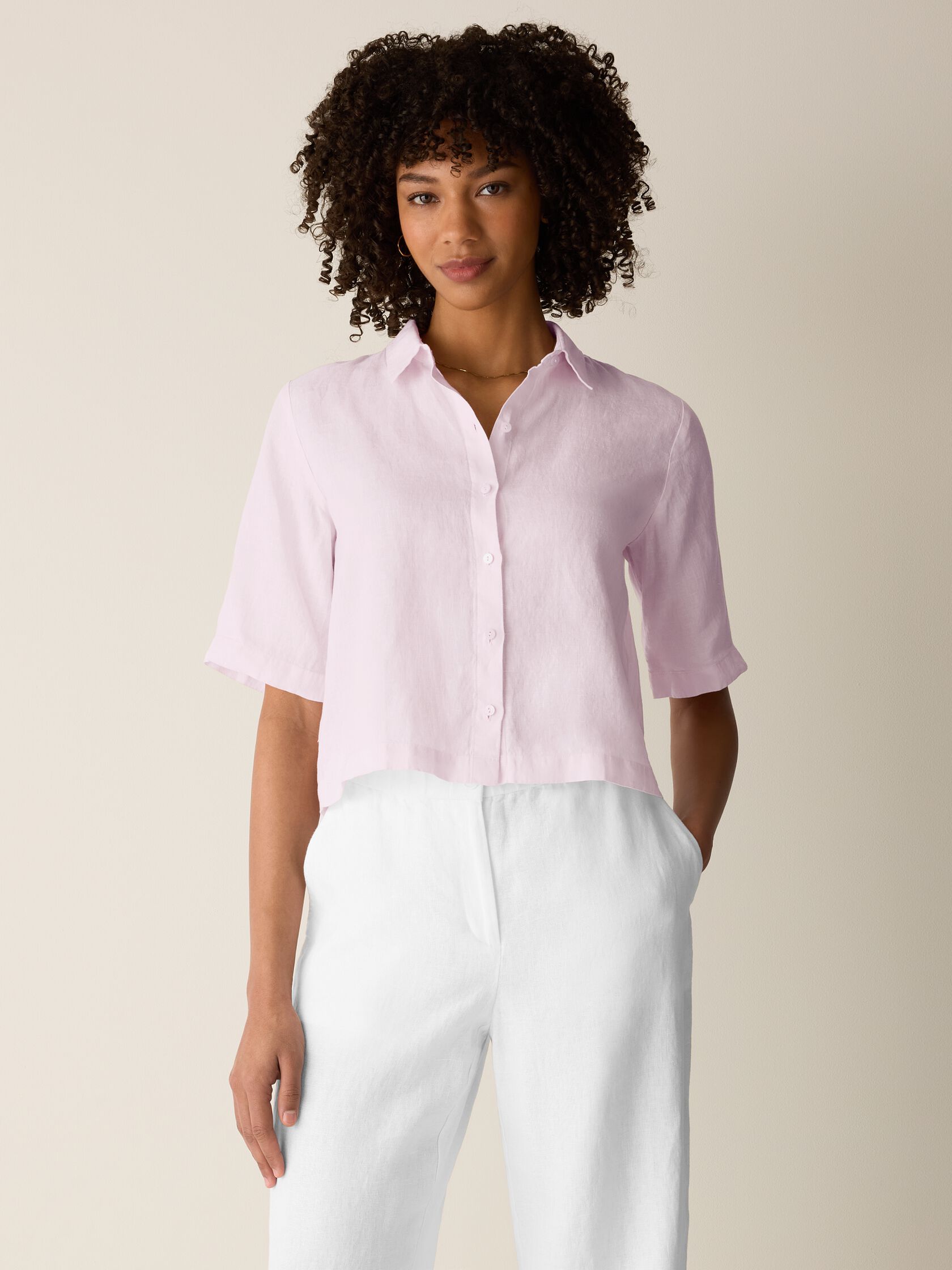 Organic Handkerchief Linen Elbow-Sleeve Shirt