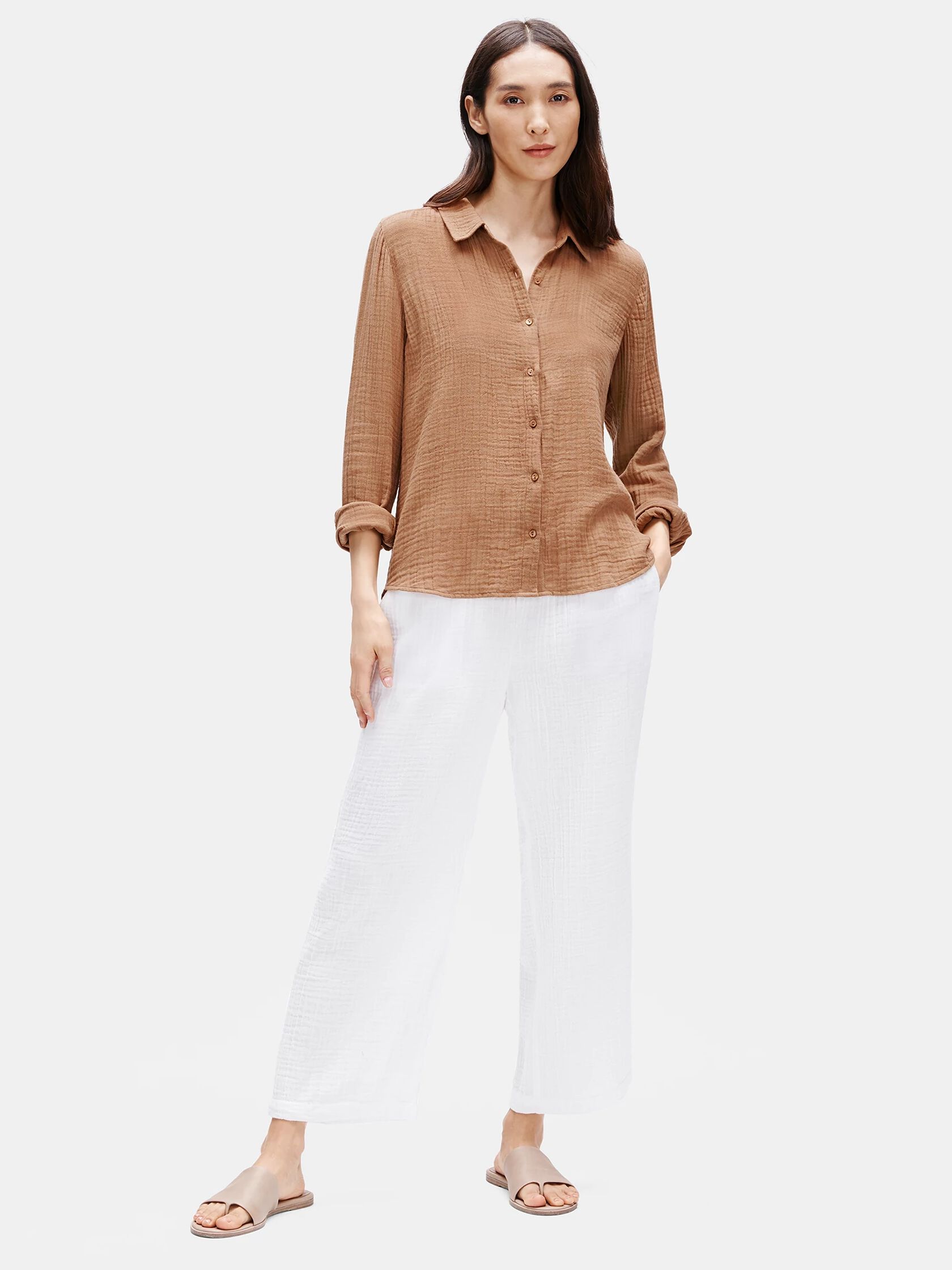 Organic Cotton Gauze Classic Collar Shirt EILEEN FISHER