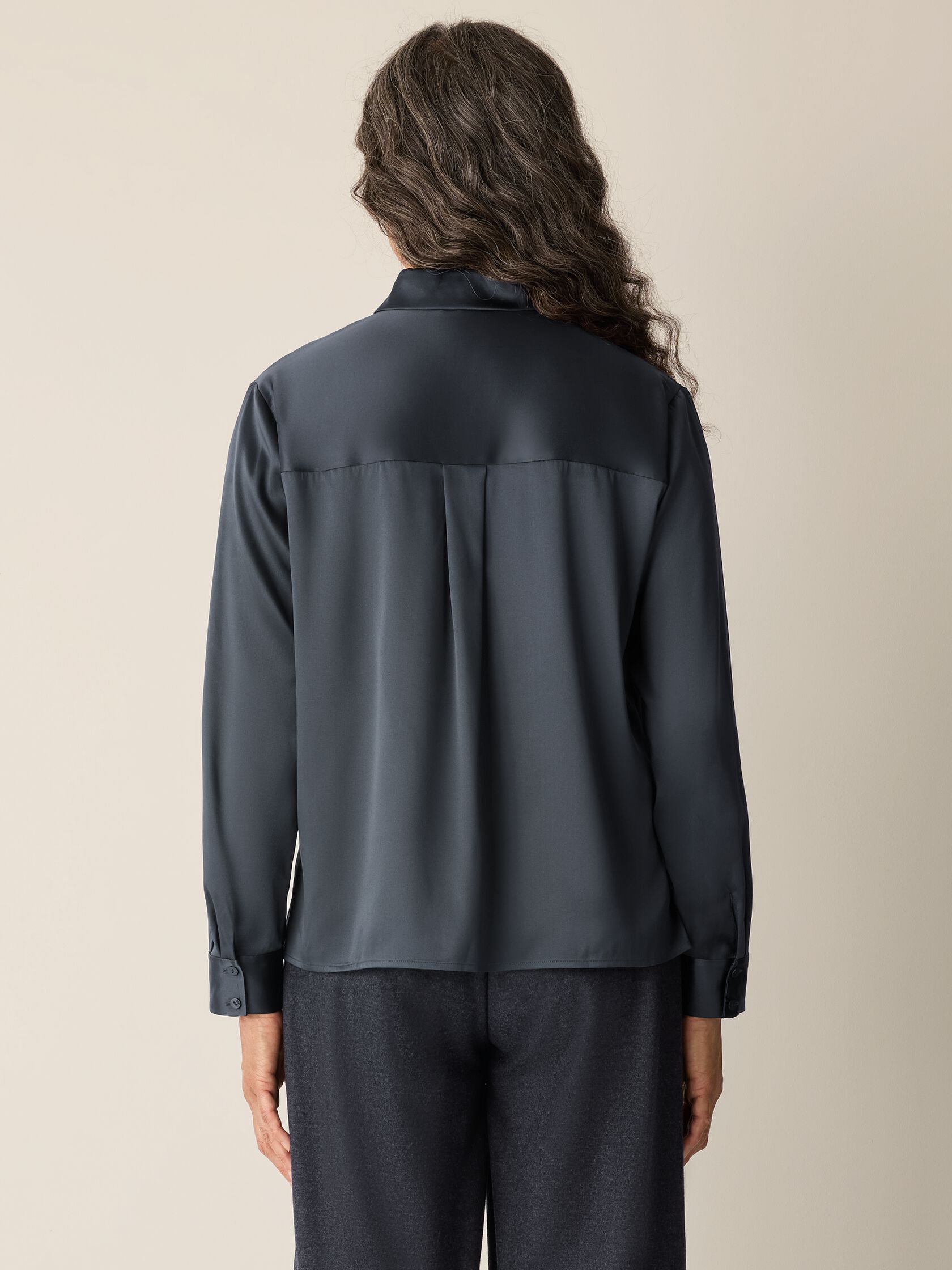 Stretch Silk Charmeuse Classic Collar Shirt