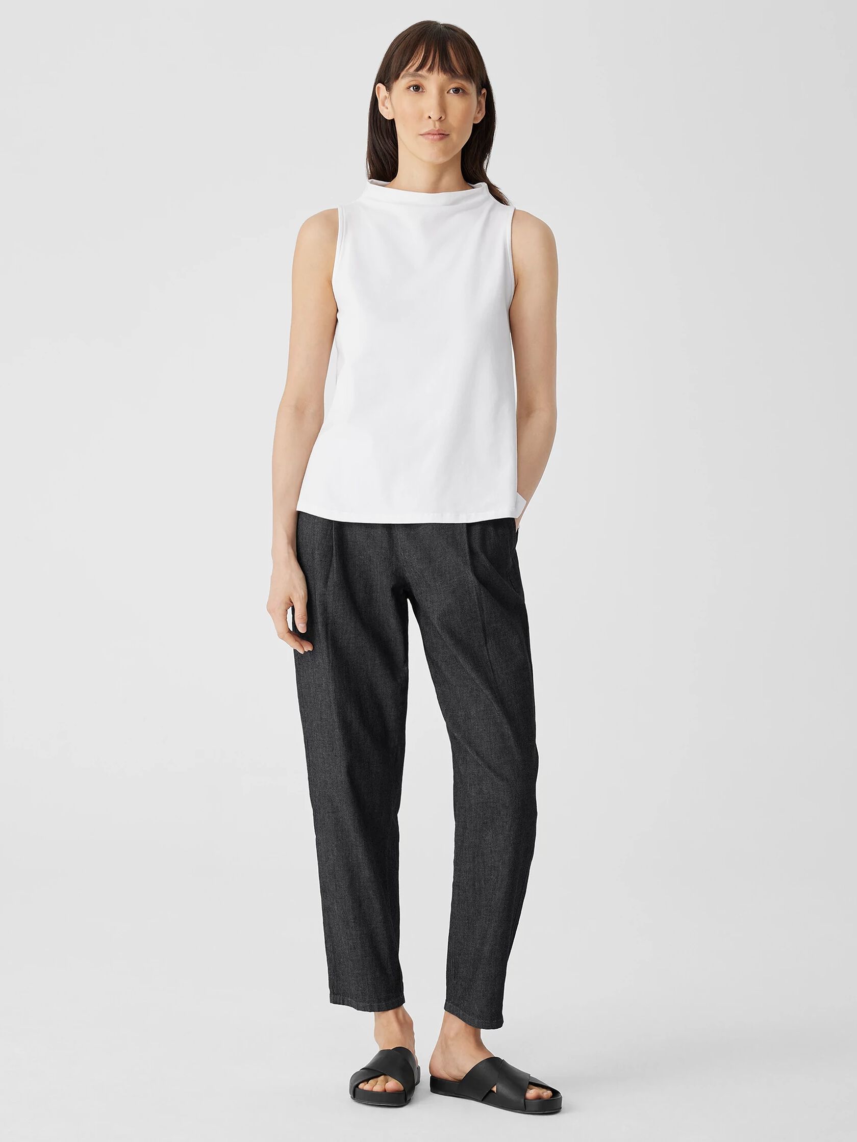 Pima Cotton Stretch Jersey Funnel Neck Tank | EILEEN FISHER