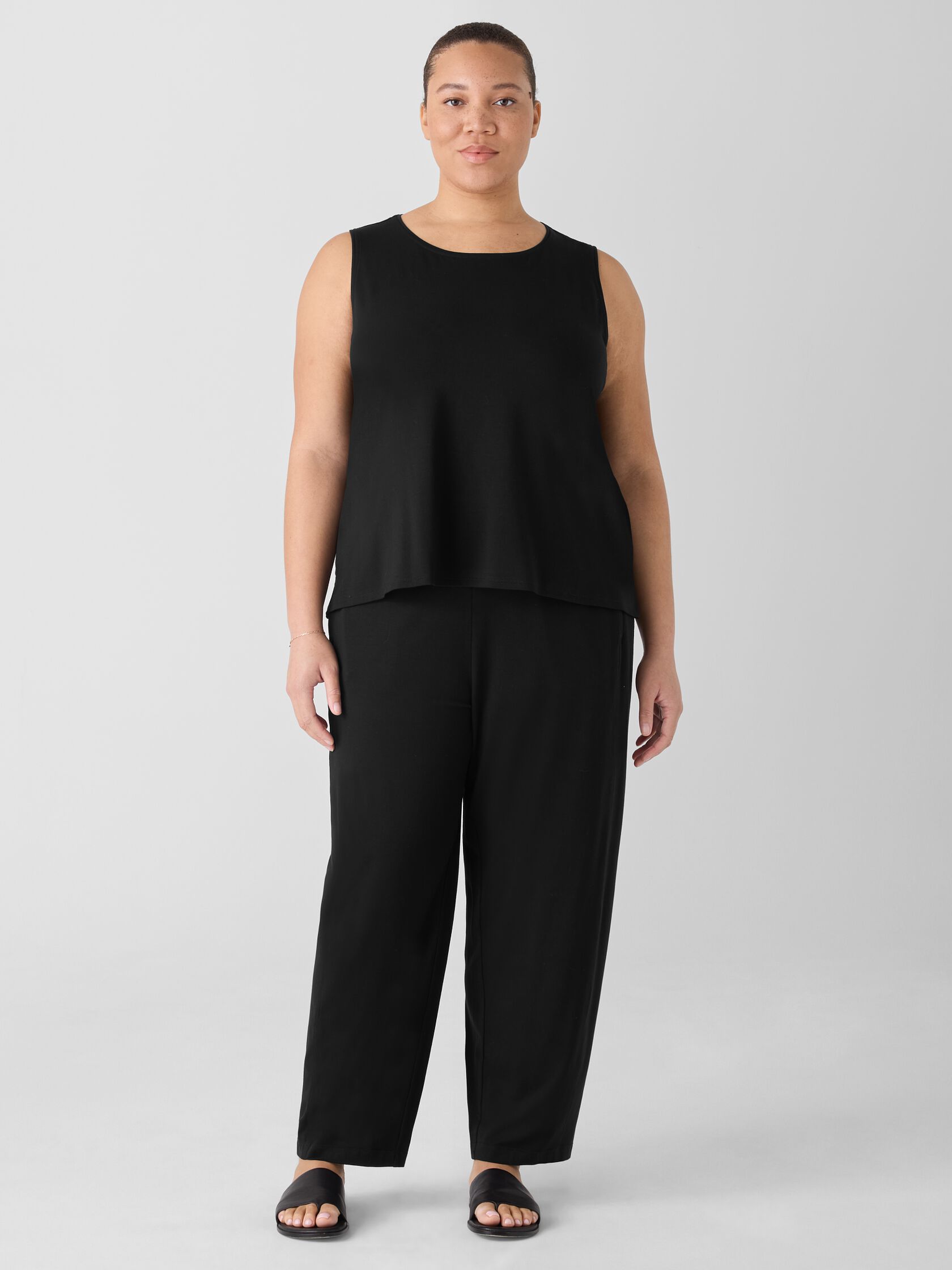 Stretch Jersey Knit Jewel Neck Tank