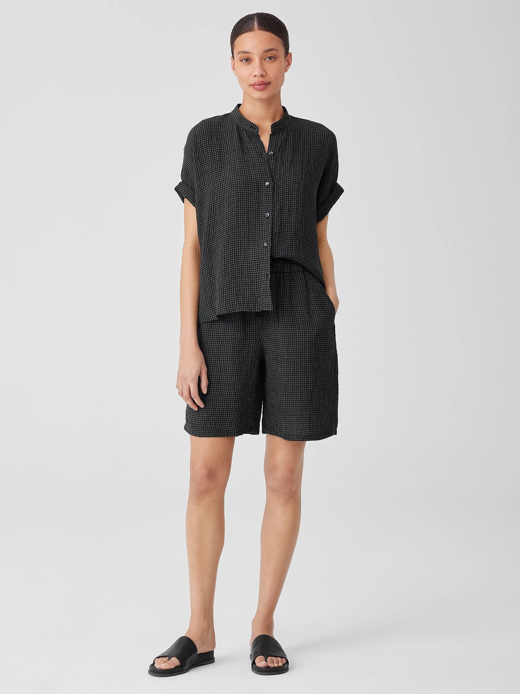 Puckered Organic Linen Shorts