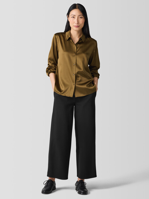 Stretch Silk Charmeuse Classic Collar Shirt