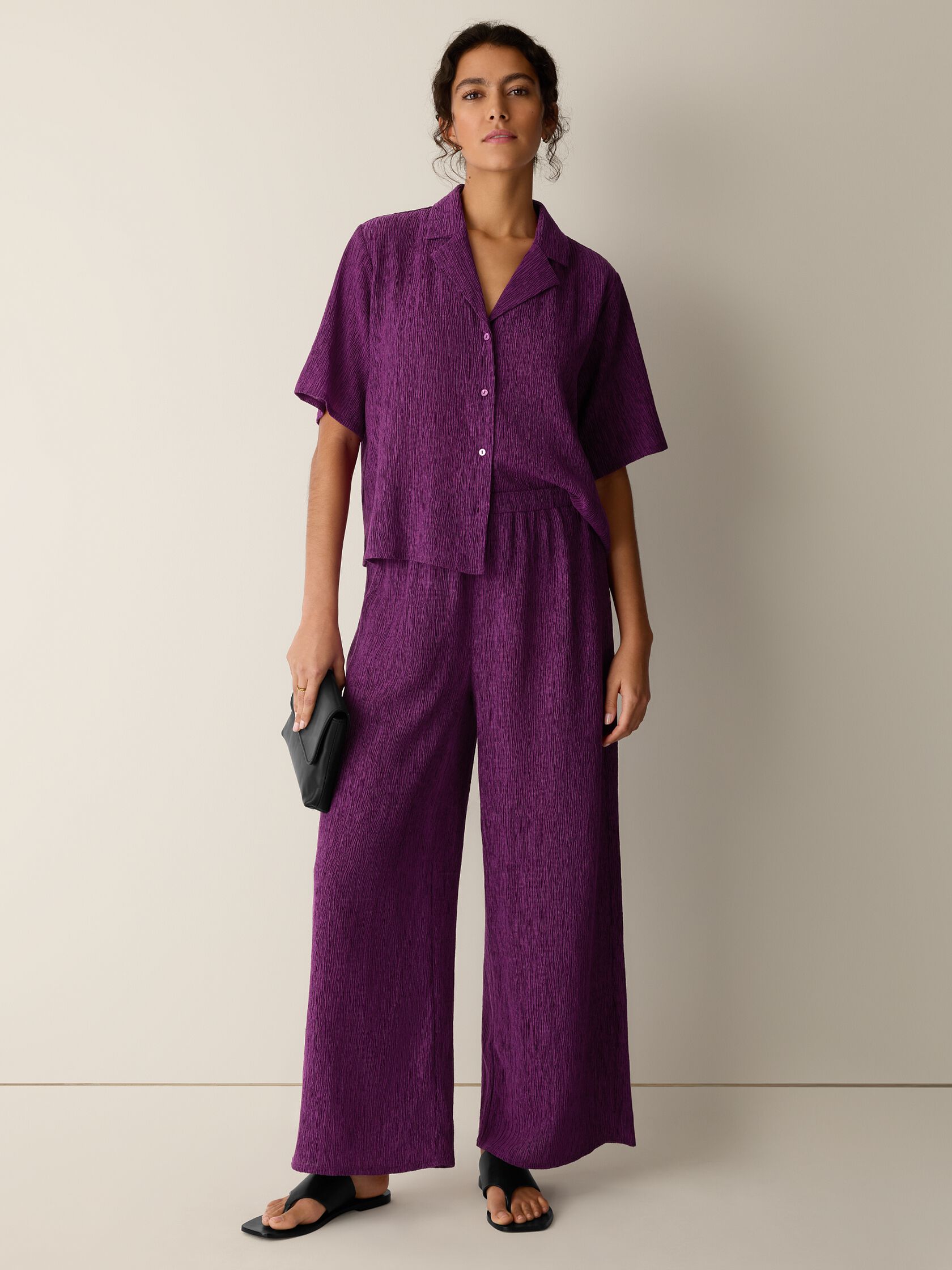 Woven Pliss&eacute; Wide-Leg Pant